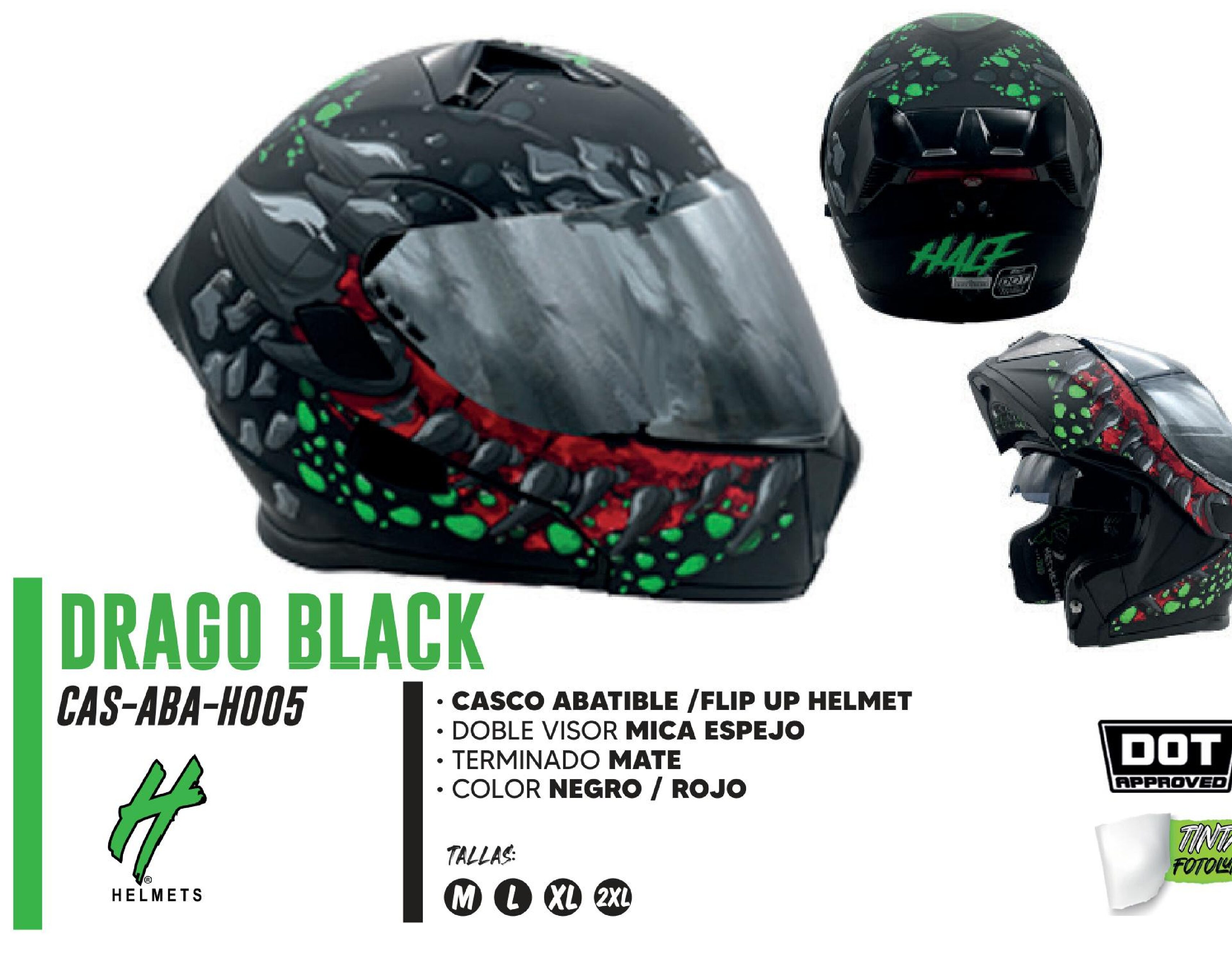 PRETEMPORADA - CASCO ABATIBLE DRAGO CERTIFICADO DOT / CAS-ABA-H005-M