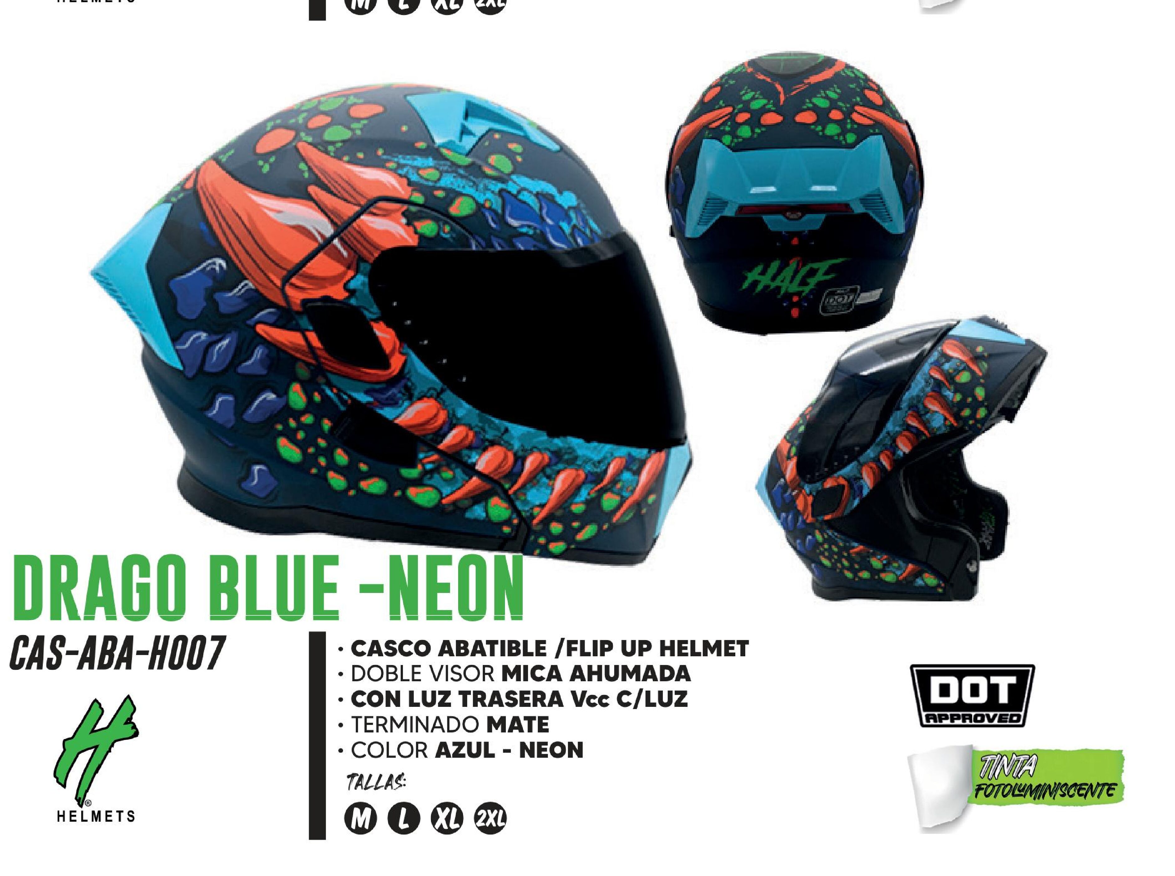 PRETEMPORADA - CASCO ABATIBLE DRAGO CYAN CERTIFICADO DOT / CAS-ABA-H007-M