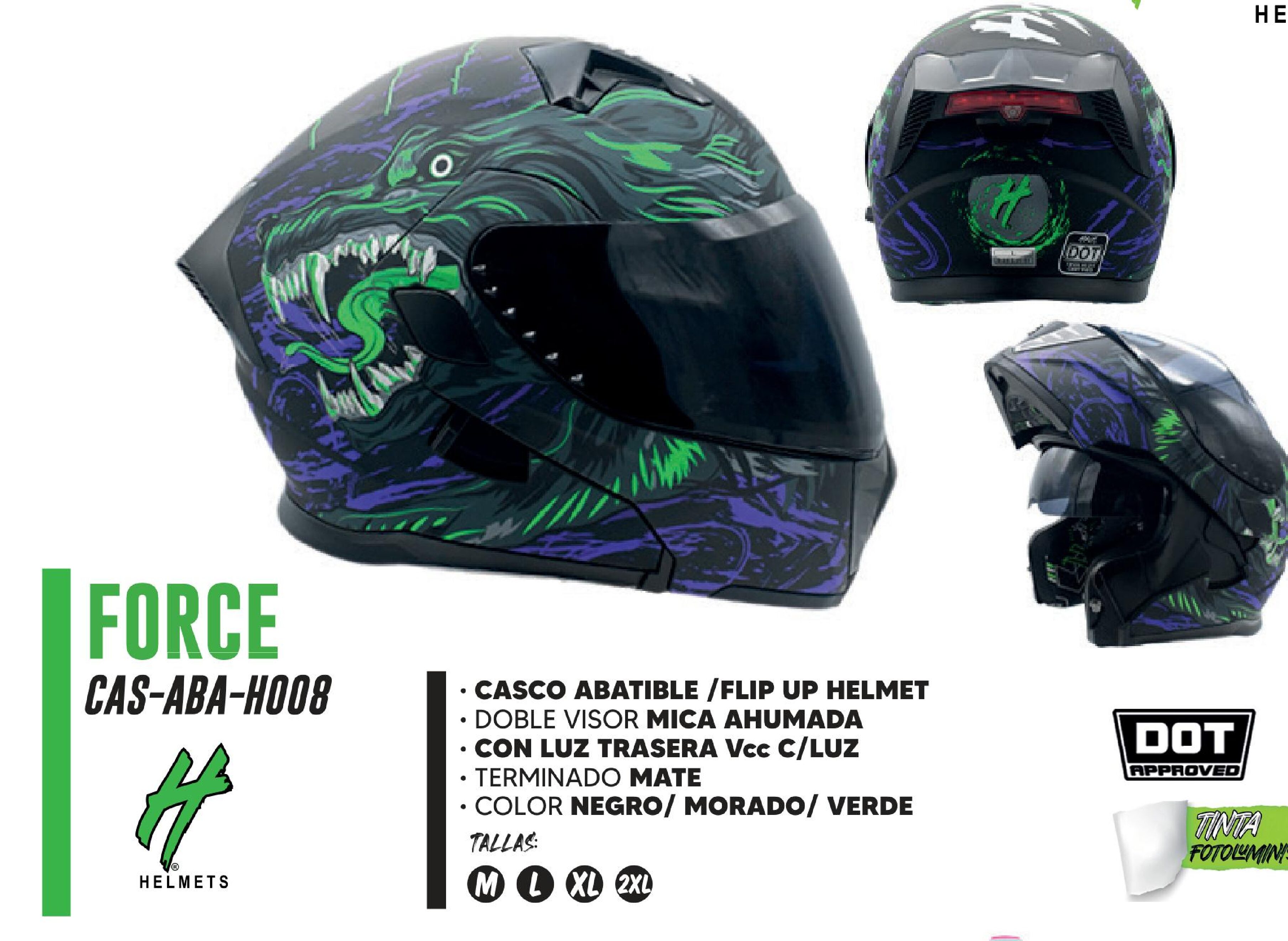 PRETEMPORADA - CASCO ABATIBLE FORCE BLACK-NEON CERTIFICADO DOT / CAS-ABA-H008-L