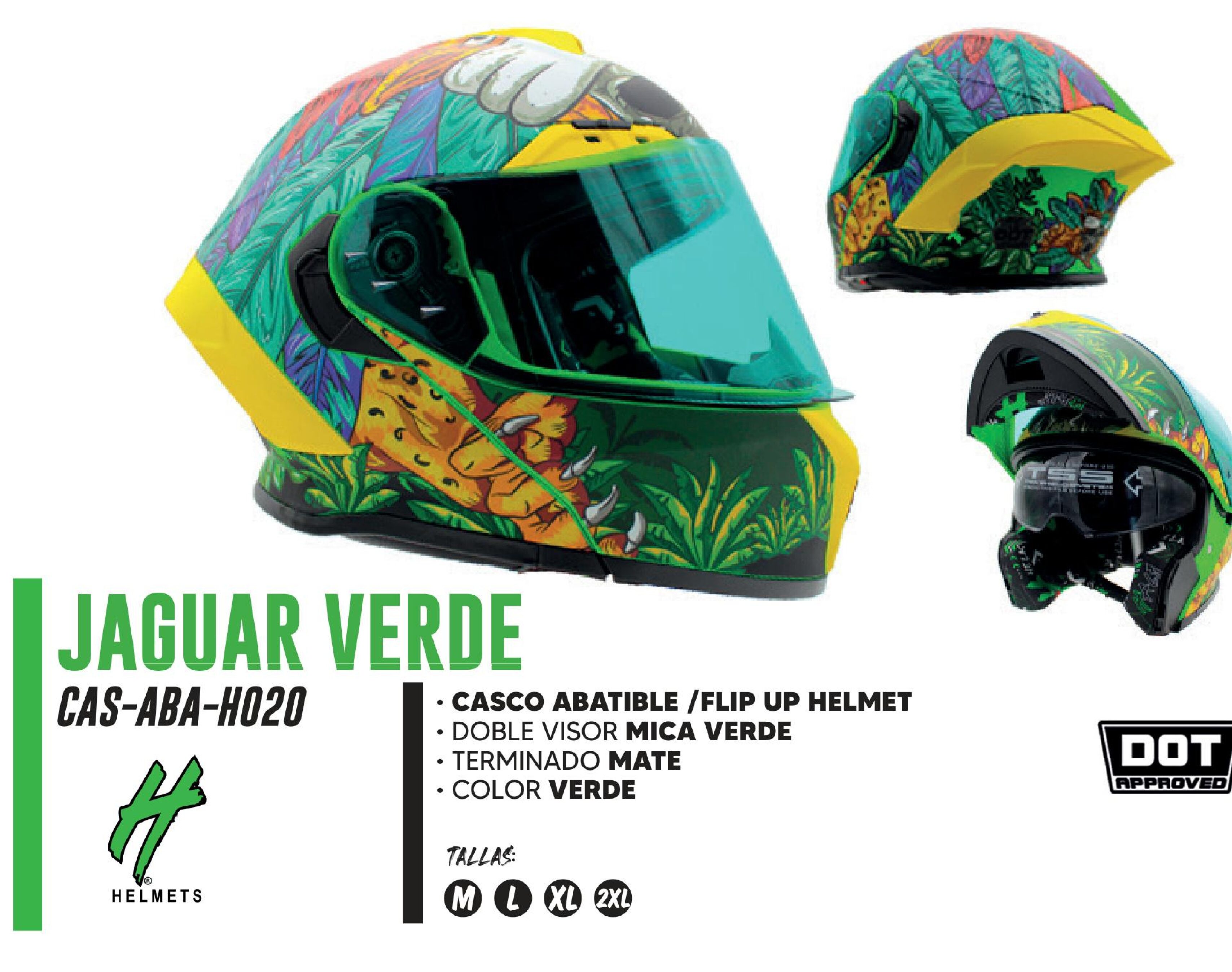 CASCO ABATIBLE HALF CERTIFICADO DOT DOBLE VISOR MICA VERDE HUMO / CAS-ABA-H020-2XL