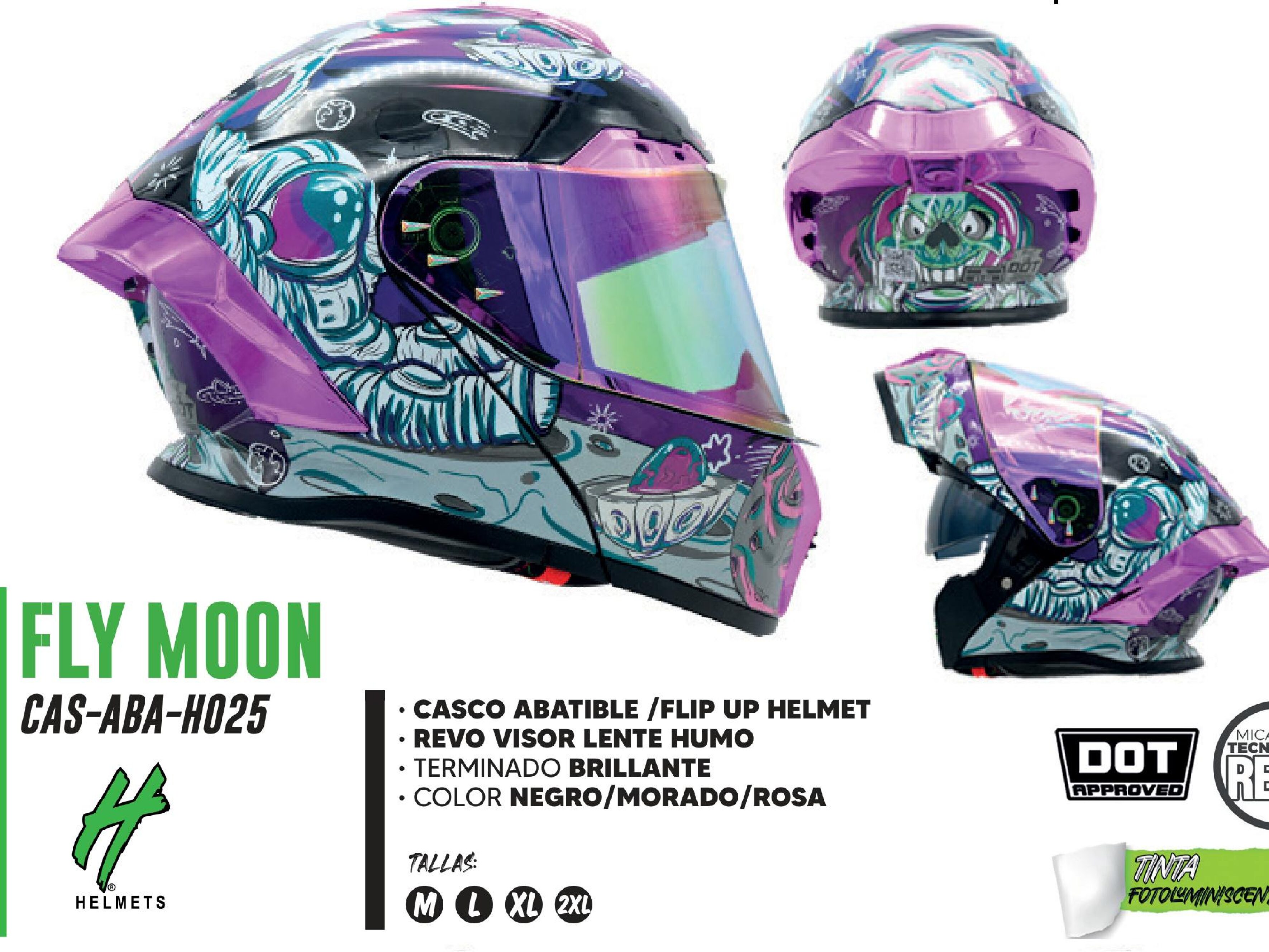 LOTE - CASCO PARA MOTOCICLISTA ABATIBLE HALF CERTIFICADO DOT BRILLANTE REVO VISOR LENTE HUMO / CAS-ABA-H025-L