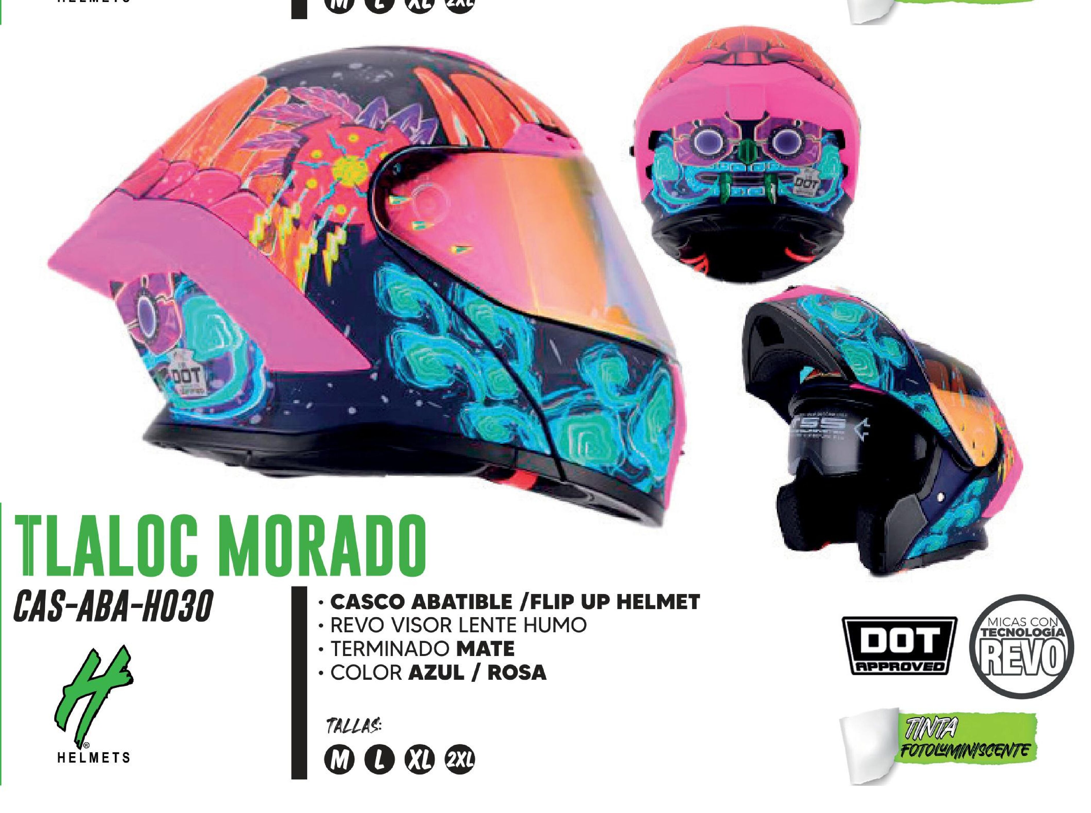 LOTE - CASCO PARA MOTOCICLISTA ABATIBLE HALF CERTIFICADO DOT MATE REVO VISOR LENTE HUMO FOTOLUMINICENTE / CAS-ABA-H030-S