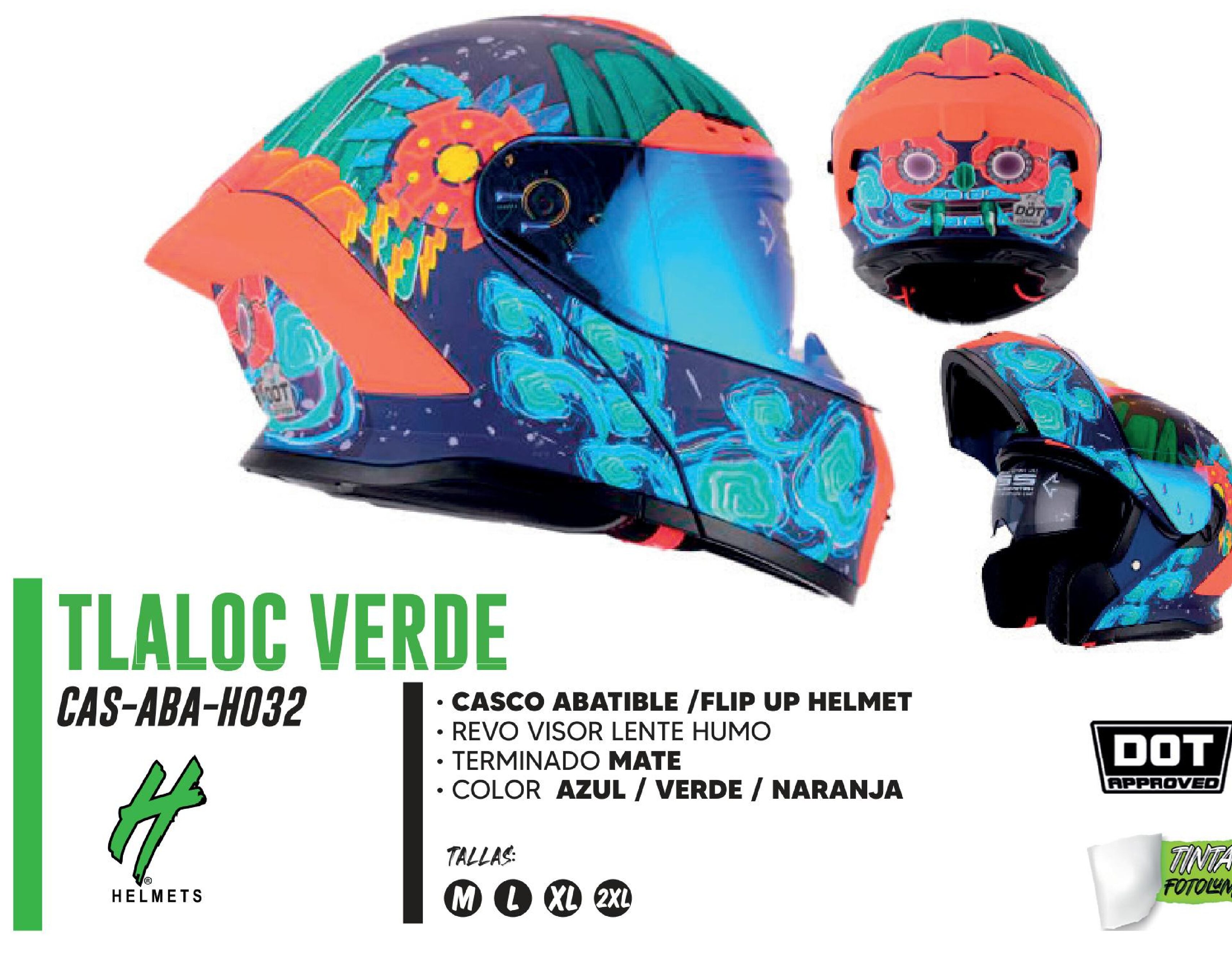 SHOP 25 - CASCO PARA MOTOCICLISTA ABATIBLE HALF CERTIFICADO DOT MATE REVO VISOR LENTE HUMO FOTOLUMINICENTE / CAS-ABA-H032-2XL