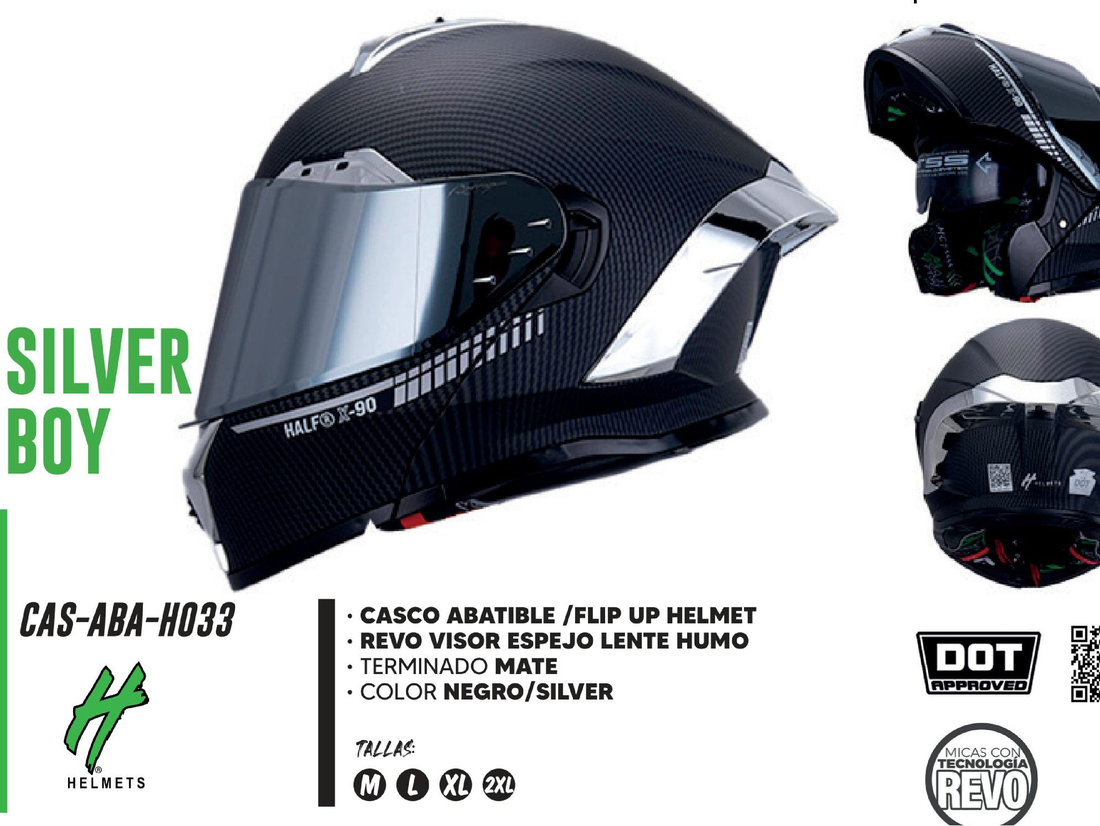 CASCO PARA MOTOCICLISTA ABATIBLE HALF CERTIFICADO DOT NEGRO MATE REVO VISOR ESPEJO LENTE HUMO / CAS-ABA-H033-M