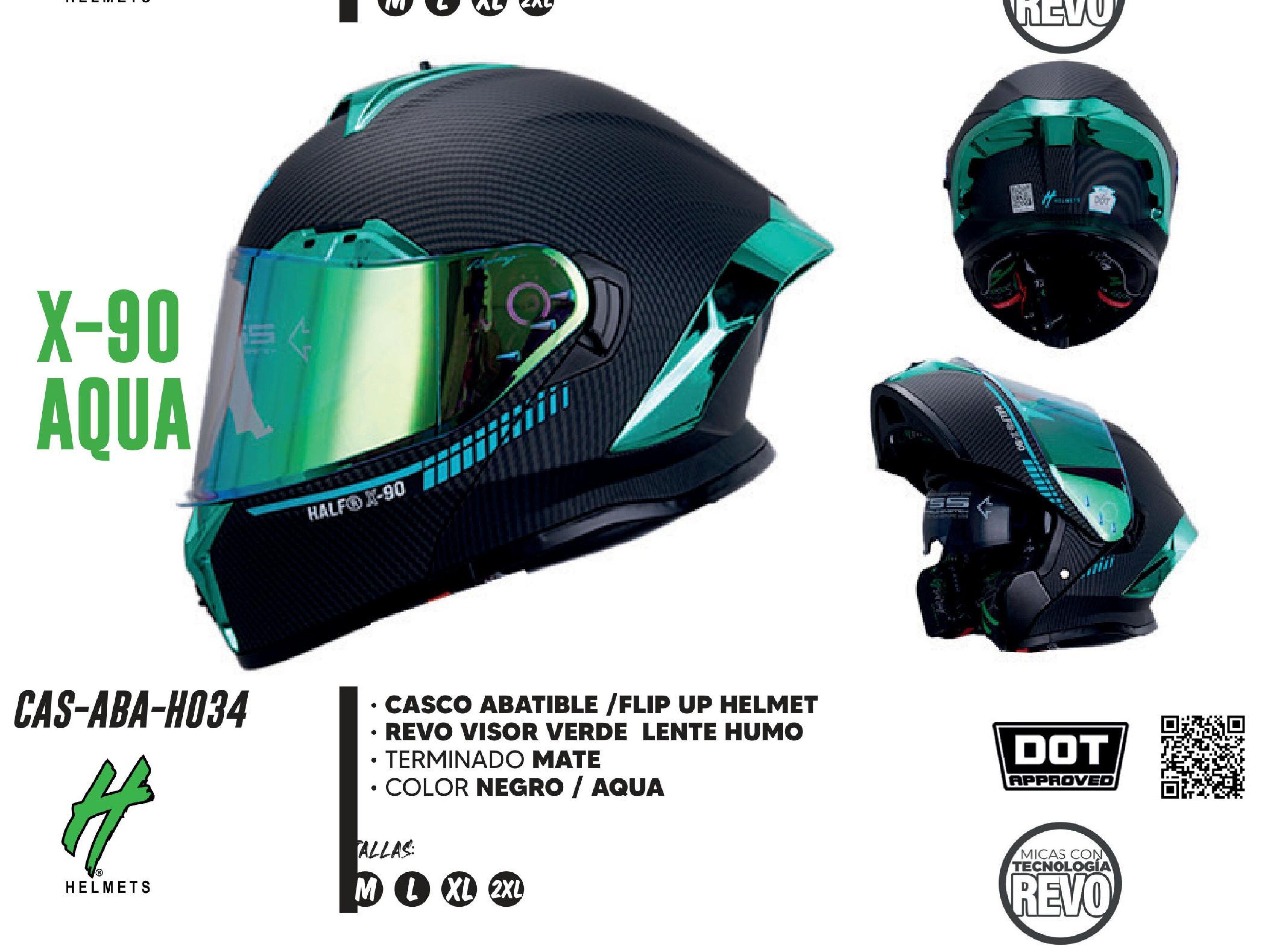 CASCO PARA MOTOCICLISTA ABATIBLE HALF CERTIFICADO DOT NEGRO MATE REVO VISOR VERDE LENTE HUMO / CAS-ABA-H034-L