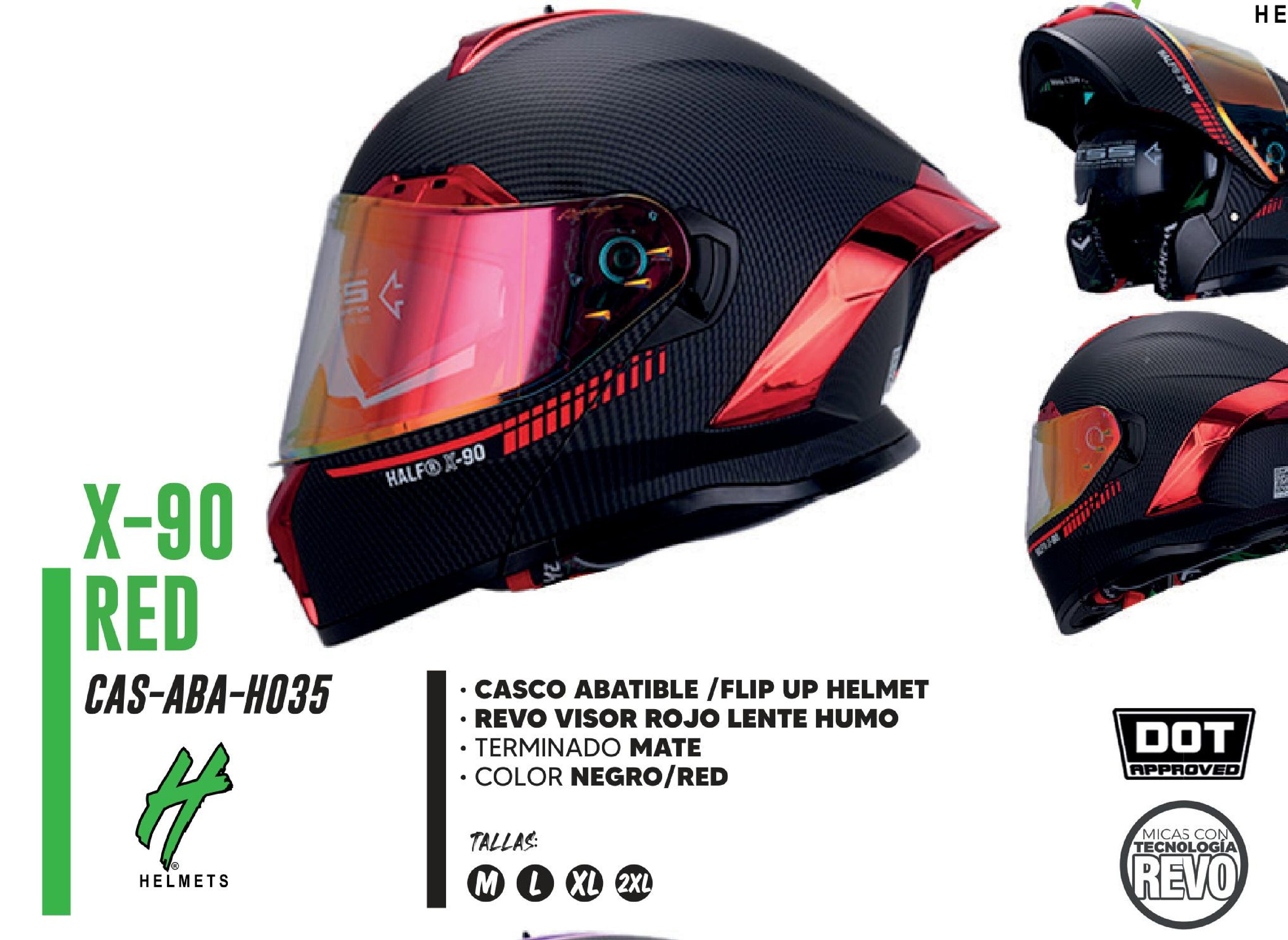 CASCO PARA MOTOCICLISTA ABATIBLE HALF CERTIFICADO DOT NEGRO MATE REVO VISOR ROJO LENTE HUMO / CAS-ABA-H035-L