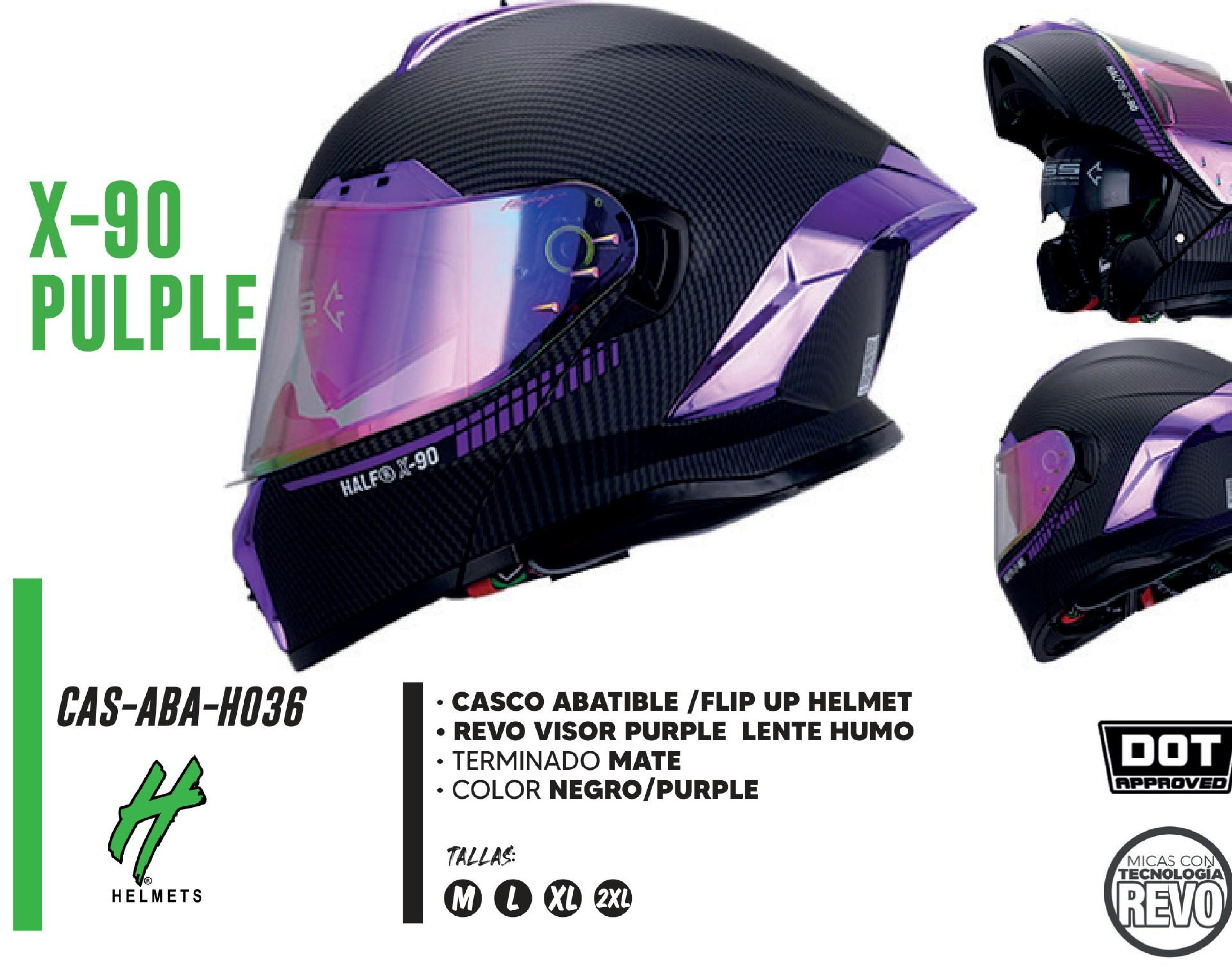 CASCO PARA MOTOCICLISTA ABATIBLE HALF CERTIFICADO DOT NEGRO MATE REVO VISOR PURPLE LENTE HUMO / CAS-ABA-H036-S