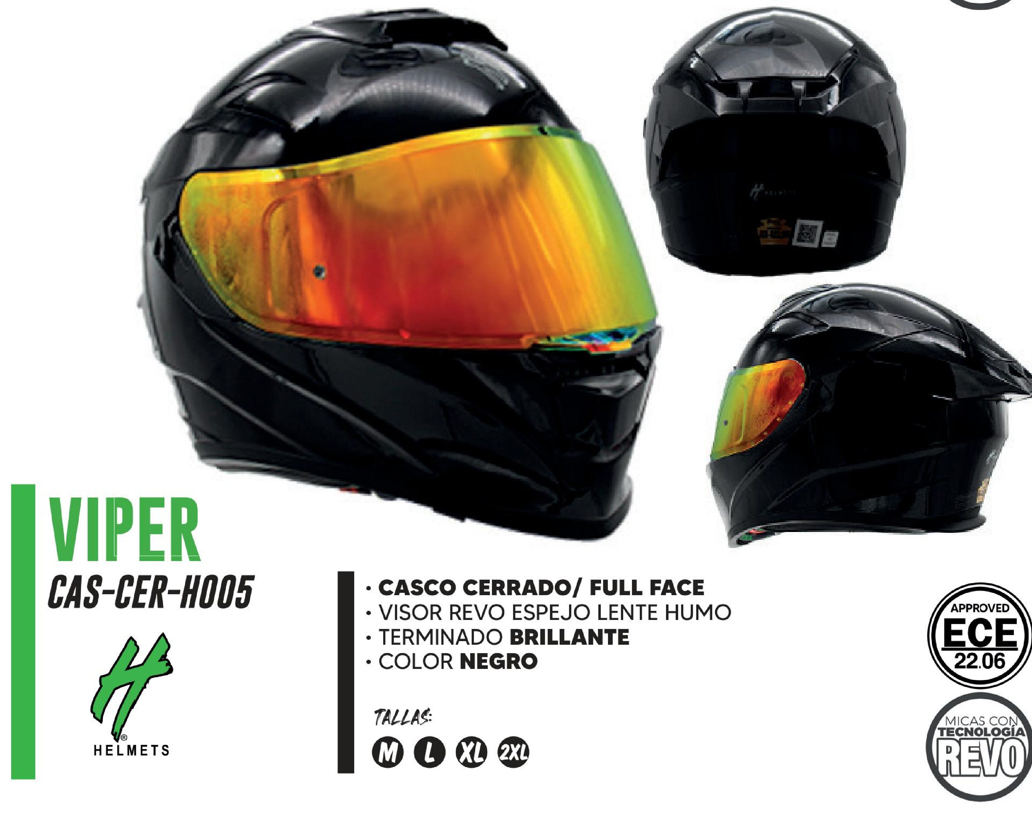 CASCO CERRADO VIPER CERTIFICADO ECE-22.06 / CAS-CER-H005-M
