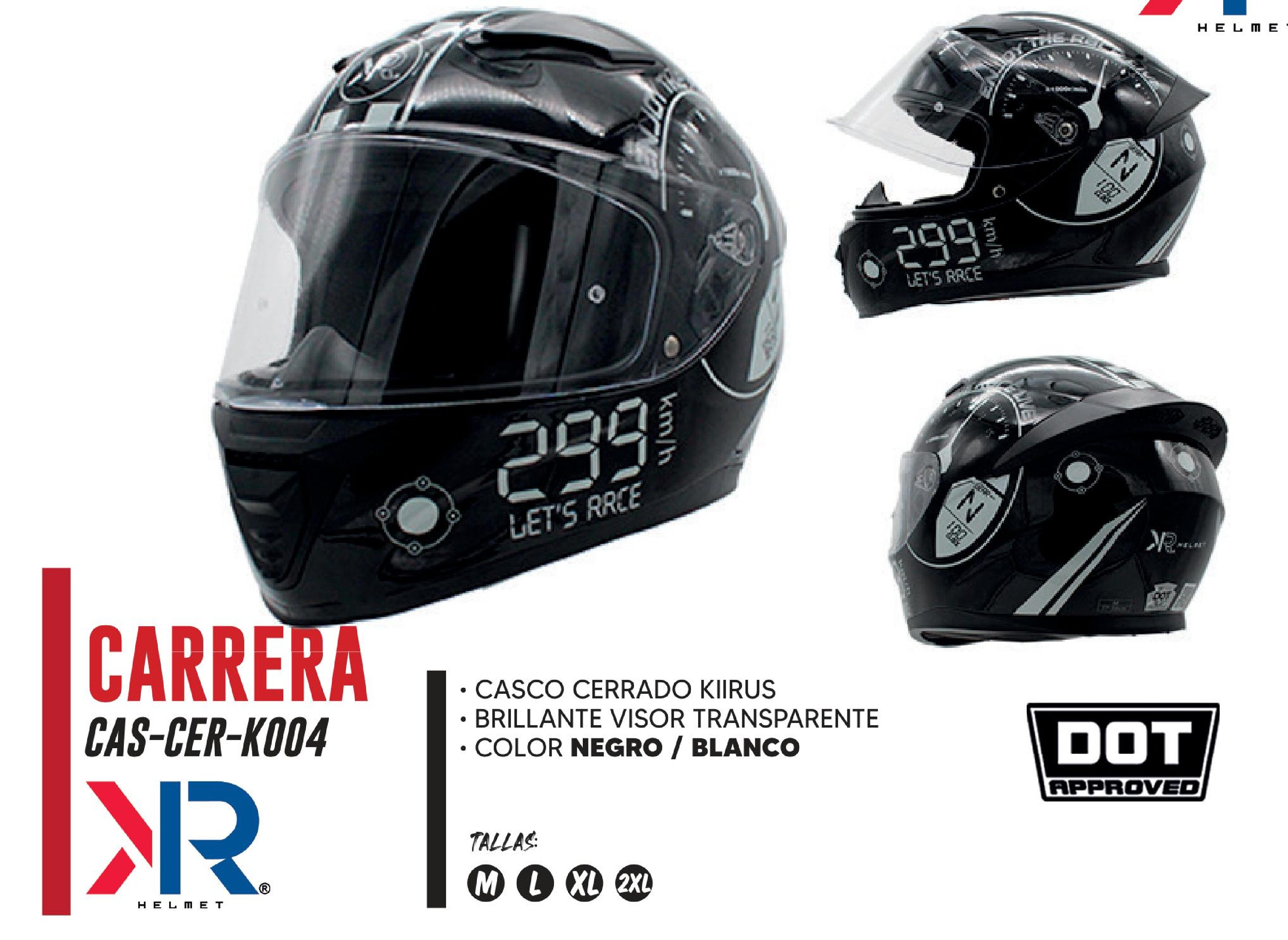 CASCO PARA MOTOCICLISTA CERRADO KIIRUS CERTIFICADO DOT BRILLANTE VISOR TRANSPARENTE / CAS-CER-K004-L