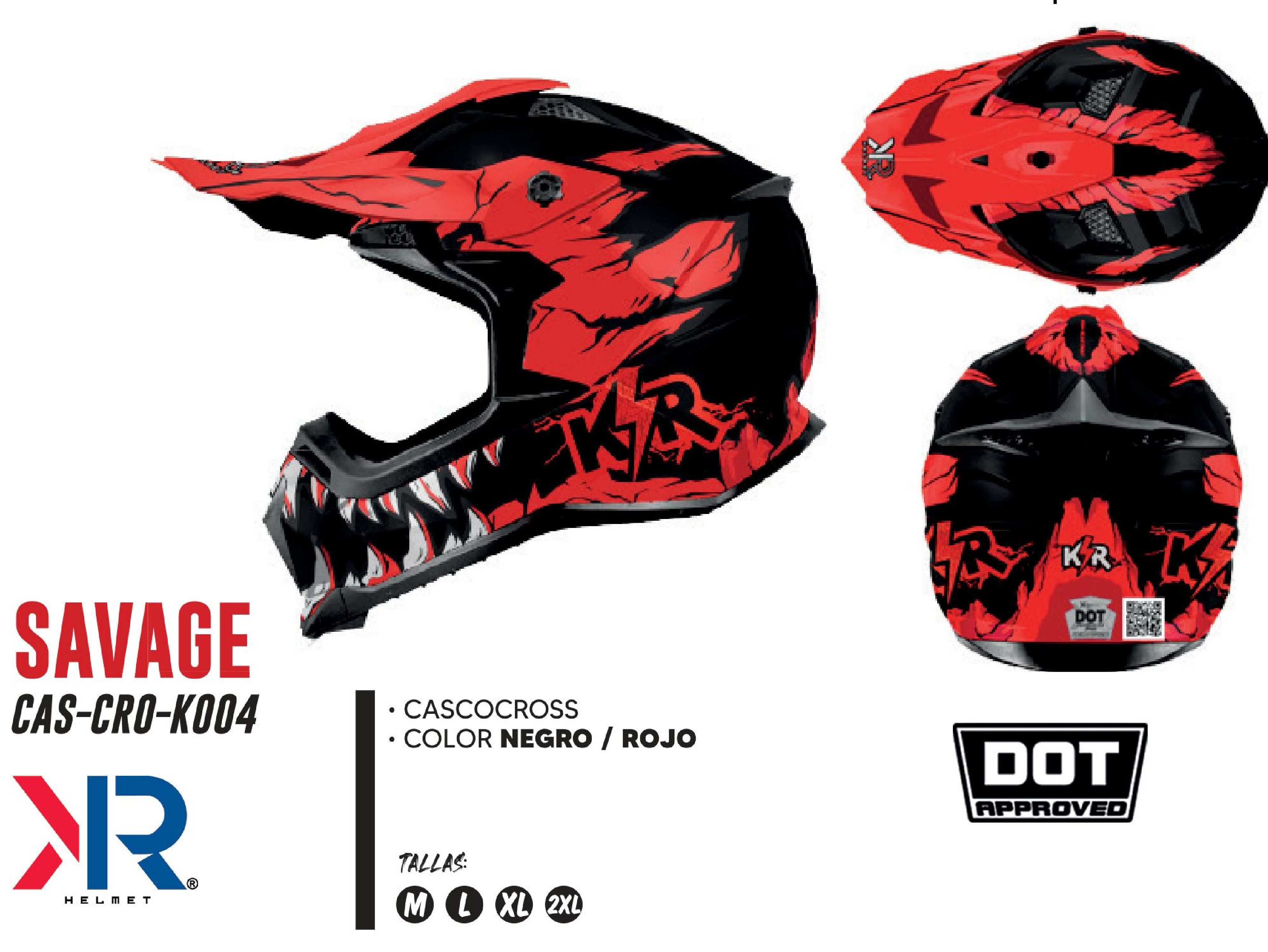 CASCO PARA MOTOCICLISTA CROSS SAVAGE KR® CERTIFICADO DOT / CAS-CRO-K004-M