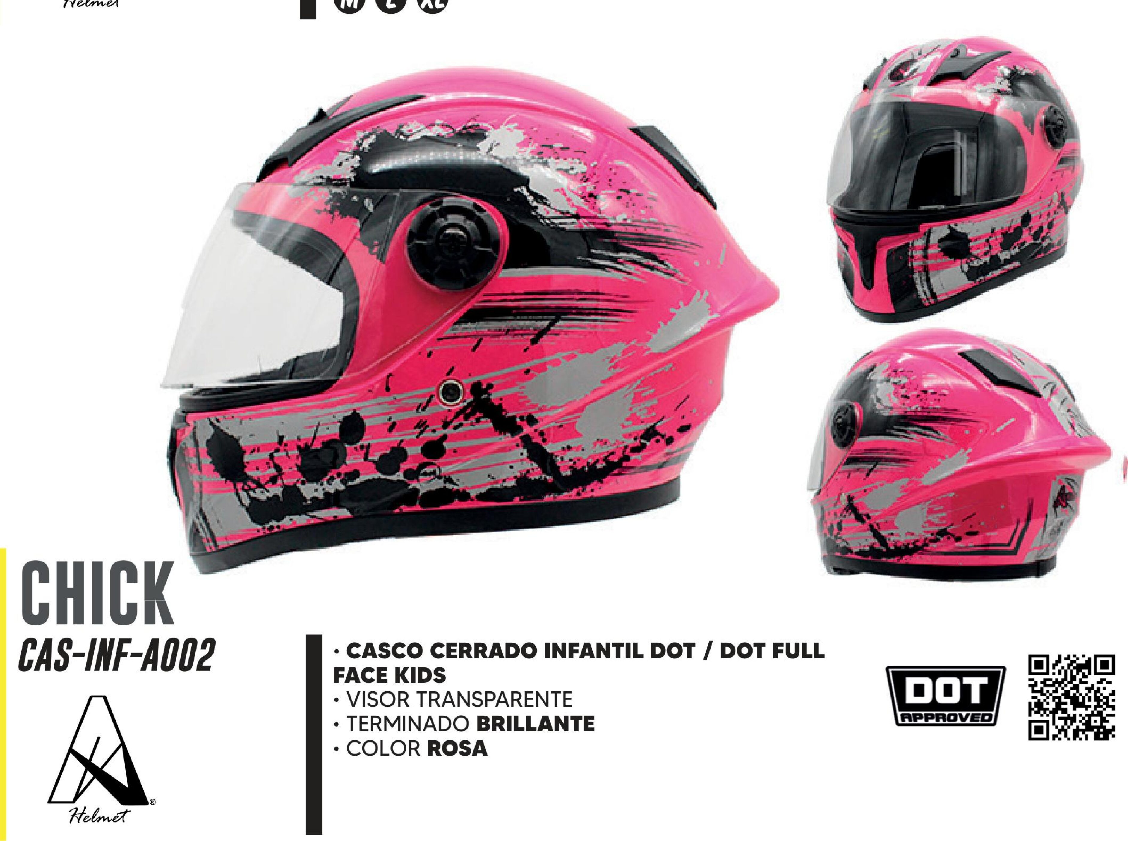 SHOP 25 - CASCO PARA MOTOCICLISTA INFANTIL CERRADO A-HELMET CERTIFICADO DOT BRILLANTE VISOR TRANSPARENTE / CAS-INF-A002-L