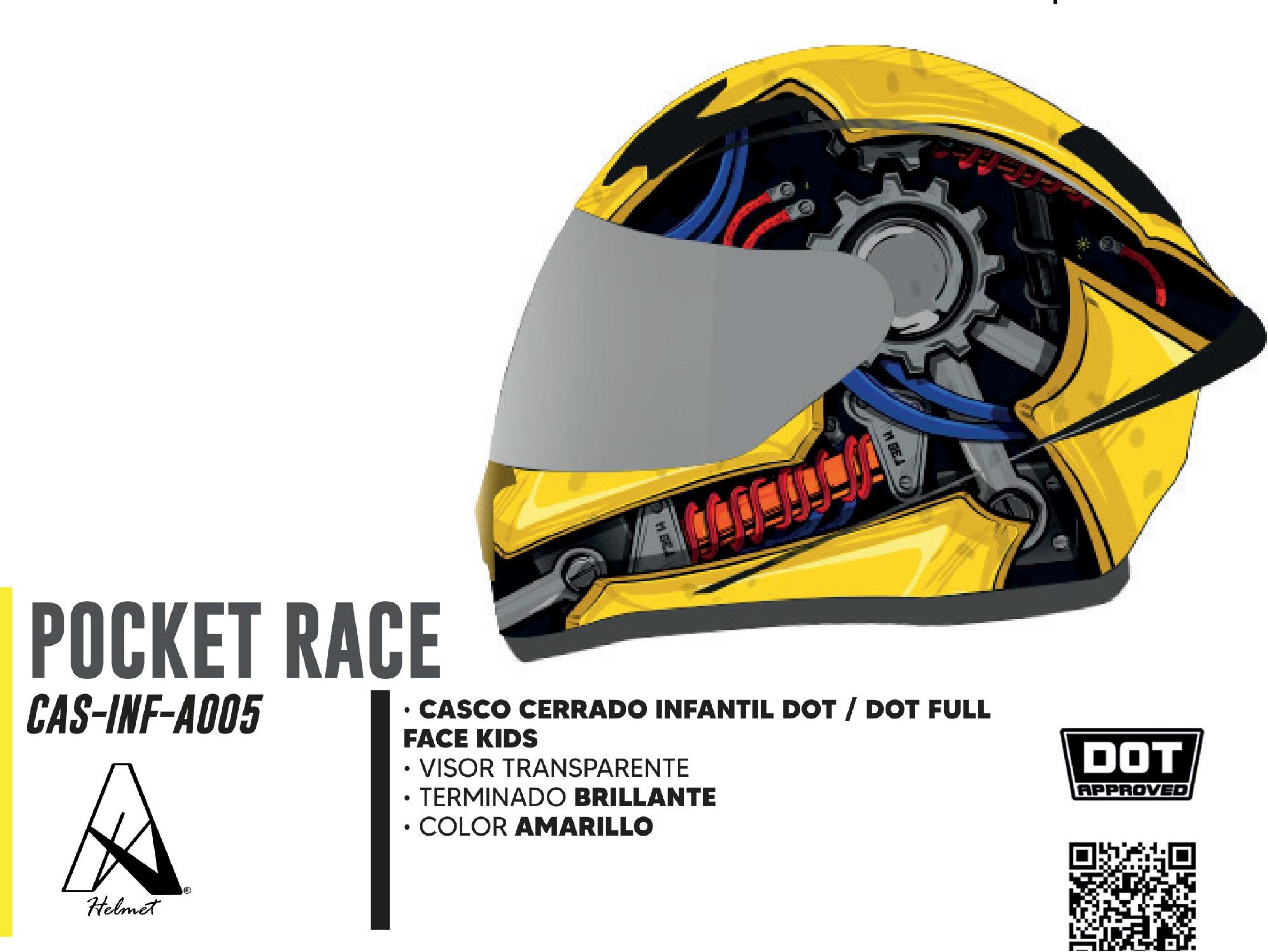 CASCO PARA MOTOCICLISTA INFANTIL CERRADO POCKET RACE A-HELMET® CERTIFICADO DOT / CAS-INF-A005-L