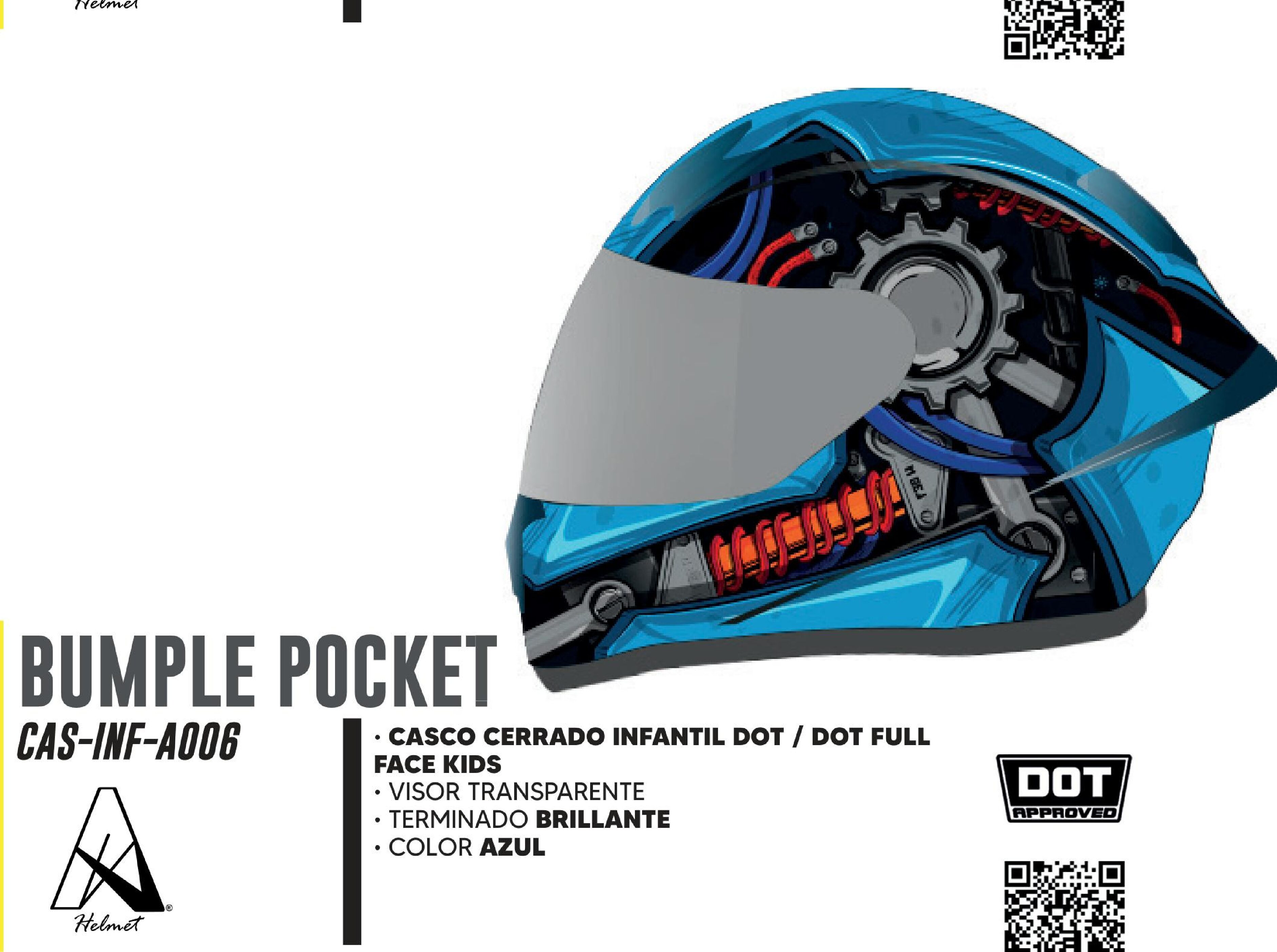 CASCO PARA MOTOCICLISTA INFANTIL CERRADO BUMBLE POCKET SPEED A-HELMET® CERTIFICADO DOT / CAS-INF-A006-L