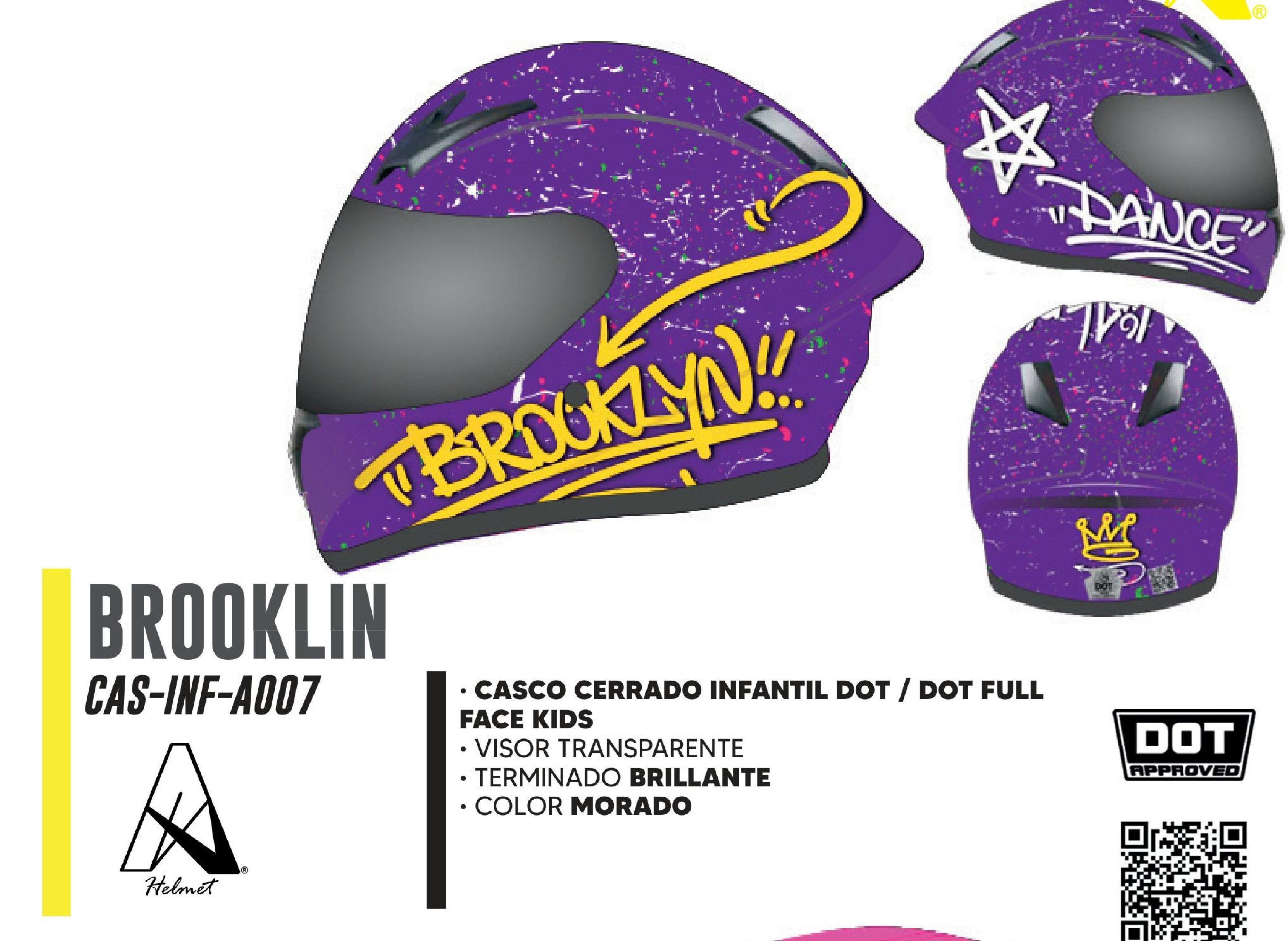 SHOP 25 - CASCO PARA MOTOCICLISTA INFANTIL CERRADO BROOKLIN A-HELMET® CERTIFICADO DOT / CAS-INF-A007-L