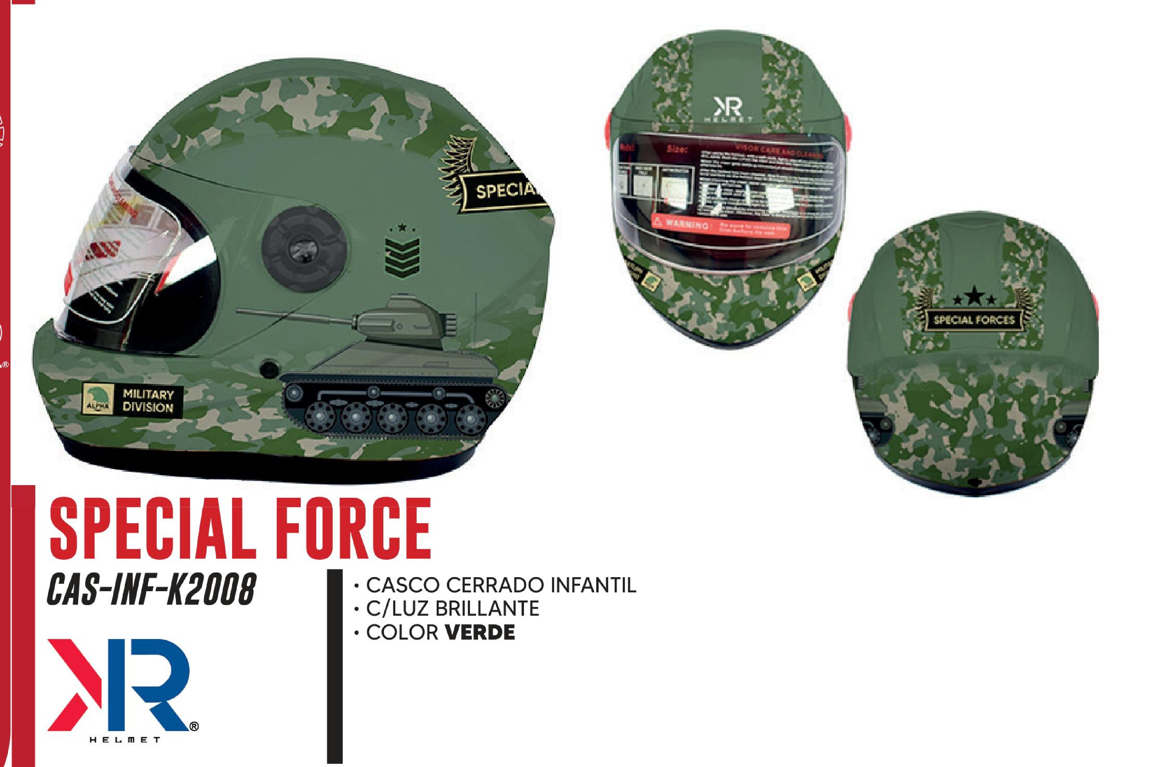 CASCO CERRADO INFANTIL C/LUZ SPECIAL FORCE BRILLANTE / CAS-INF-K2008