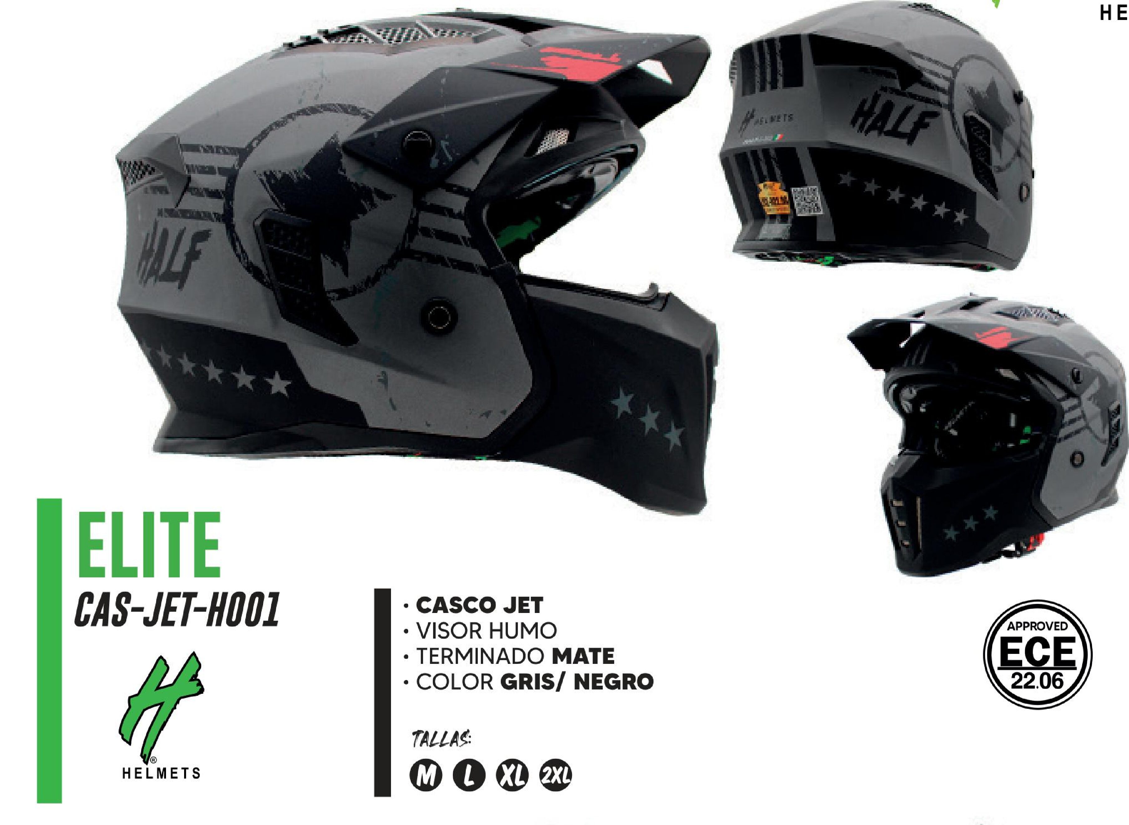 CASCO PARA MOTOCICLISTA JET HALF CERTIFICADO ECE-22.06 MATE VISOR HUMO / CAS-JET-H001-M