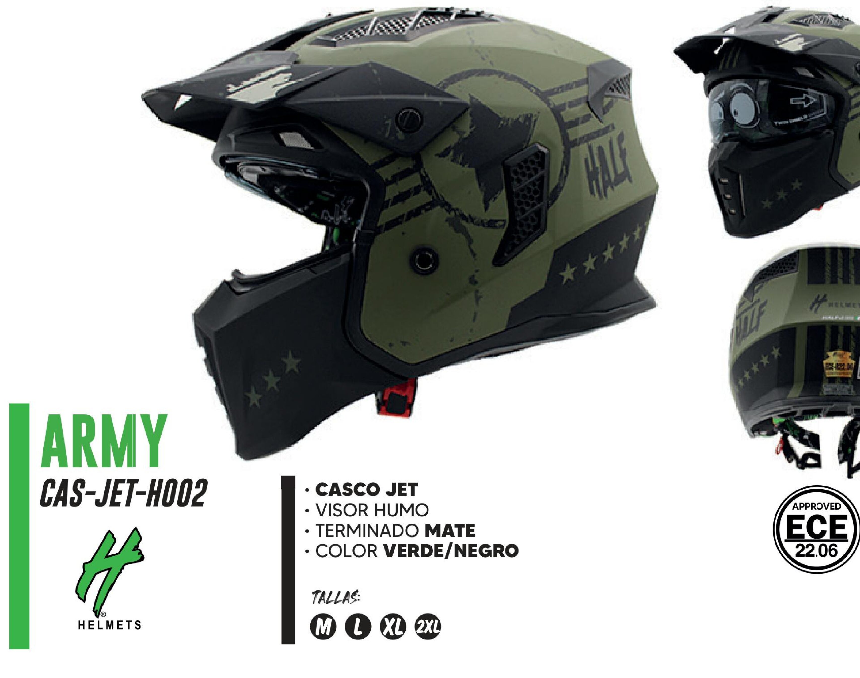 CASCO PARA MOTOCICLISTA JET HALF CERTIFICADO ECE-22.06 MATE VISOR HUMO / CAS-JET-H002-2XL