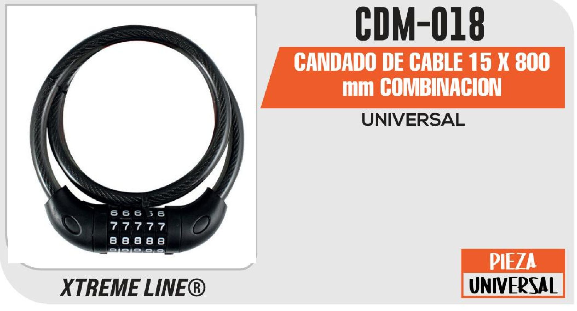 CANDADO DE CABLE 15 X 800 mm COMBINACION / CDM-018