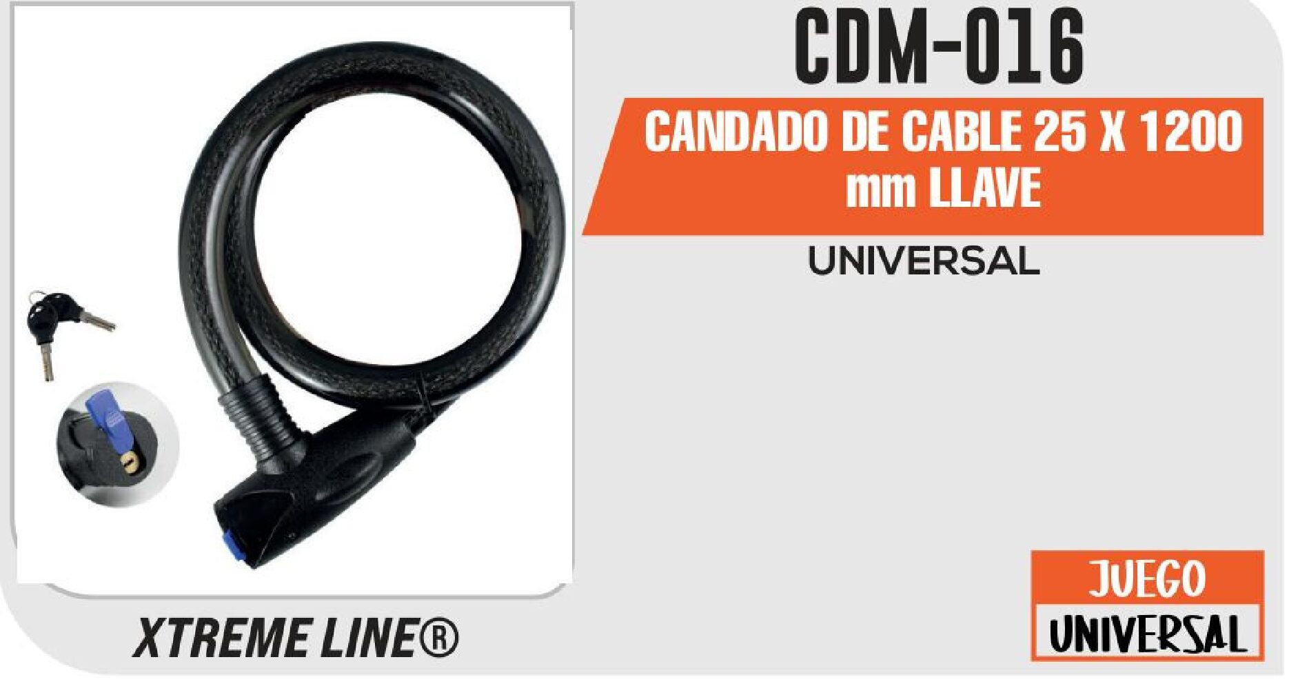 CANDADO DE CABLE 25 X 1200 mm LLAVE CDM-016