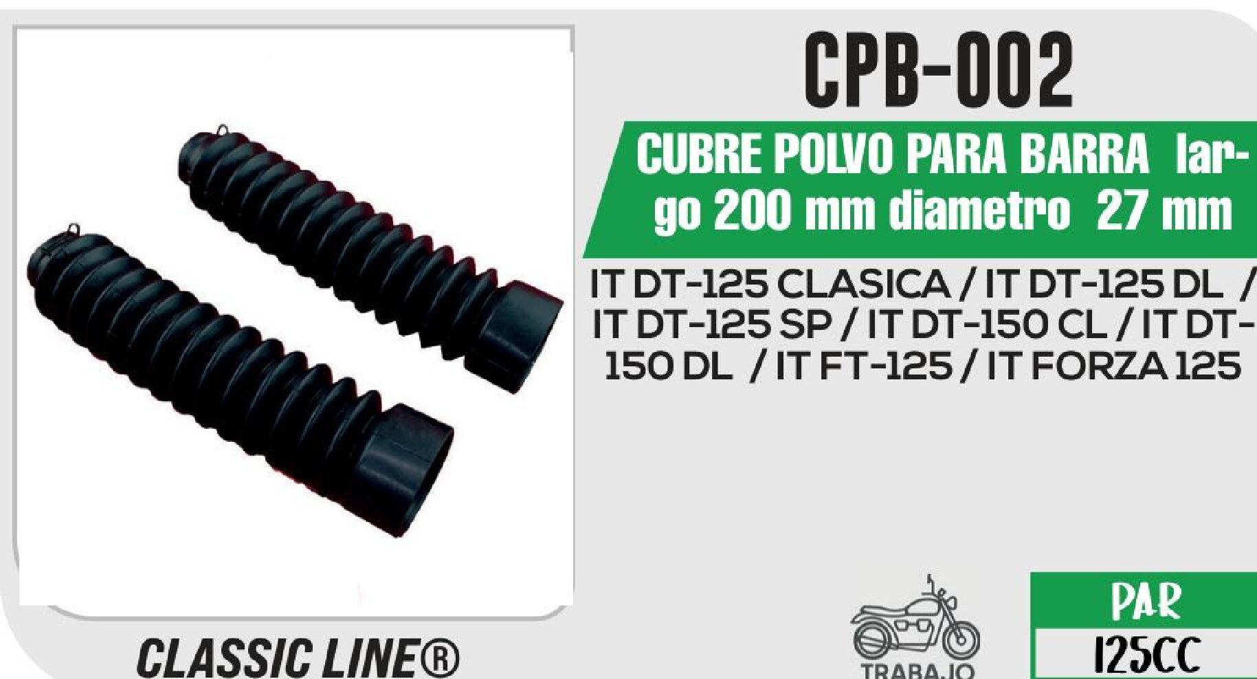CPB-002 CUBRE POLVO PARA BARRA largo 200 mm diametro 27 mm CPB-002