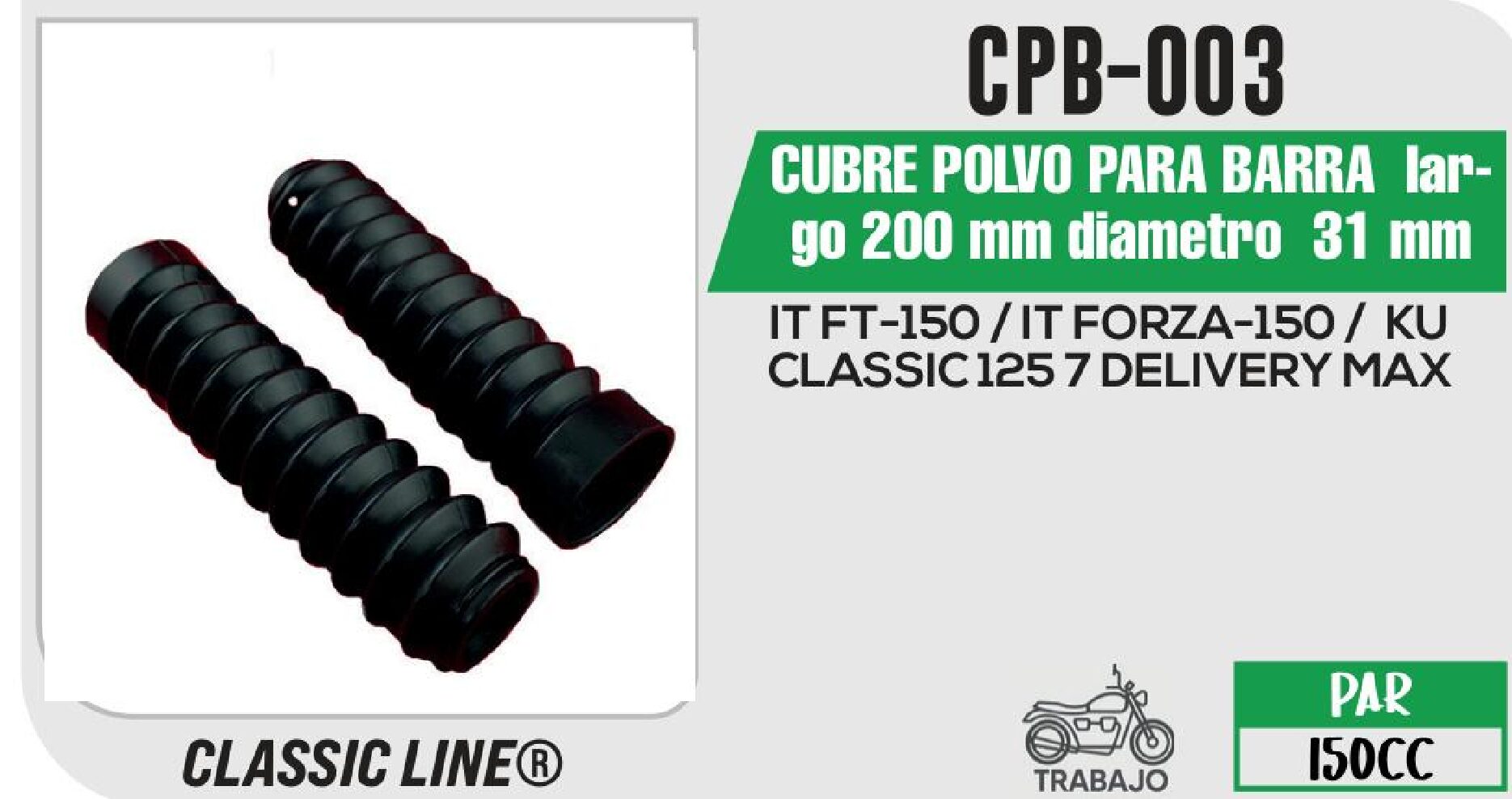 CPB-003 CUBRE POLVO PARA BARRA largo 200 mm diametro 31 mm CPB-003
