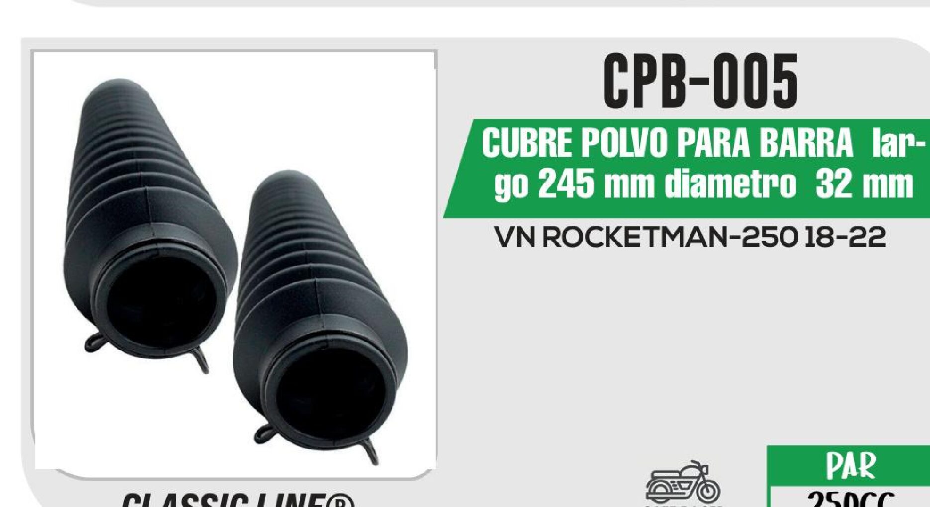CPB-005 CUBRE POLVO PARA BARRA largo 245 mm diámetro 32 mm CPB-005