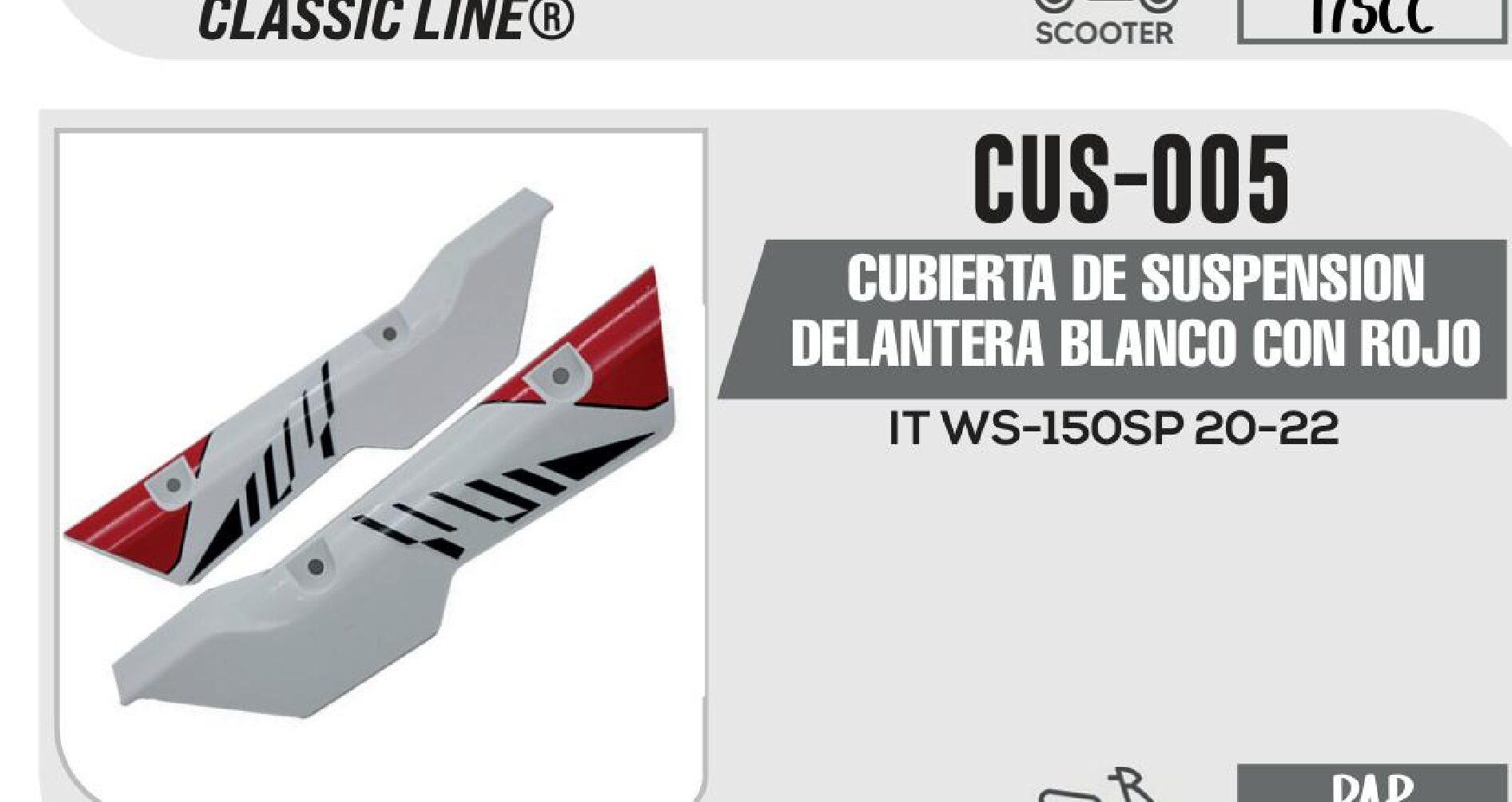 CUS-005 CUBIERTA DE SUSPENSION DELANTERA BLANCO CON ROJO CUS-005