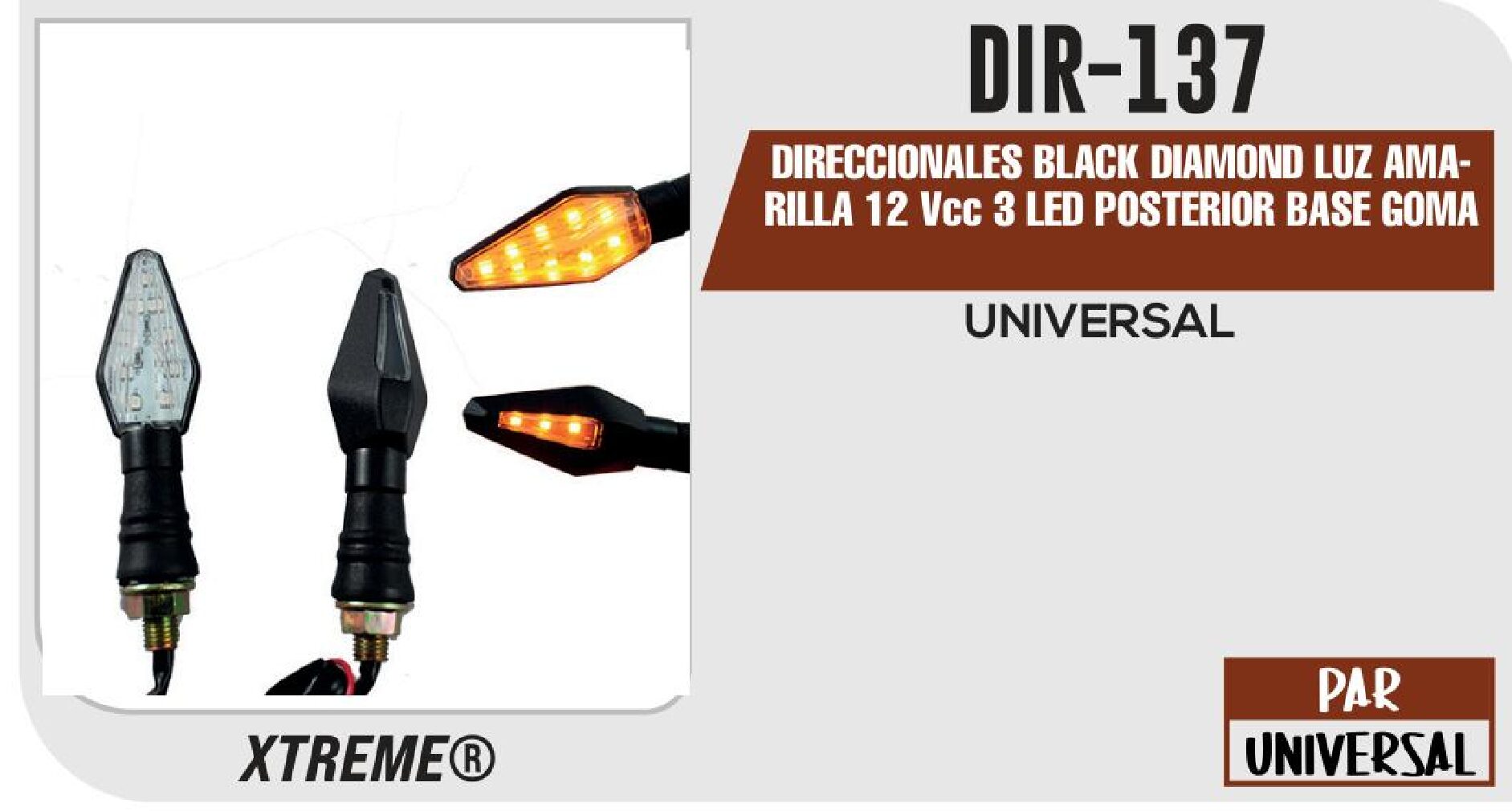 DIR-137 DIRECCIONALES BLACK DIAMOND LUZ AMARILLA 12 VCC 3 LED POSTERIOR BASE GOMA DIR-137