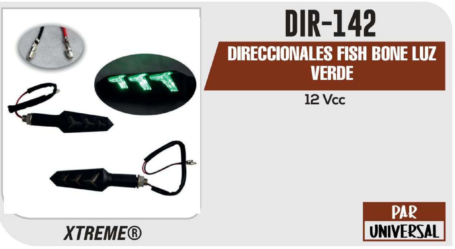DIRECCIONALES FISH BONE LUZ VERDE 12VCC  DIR-142