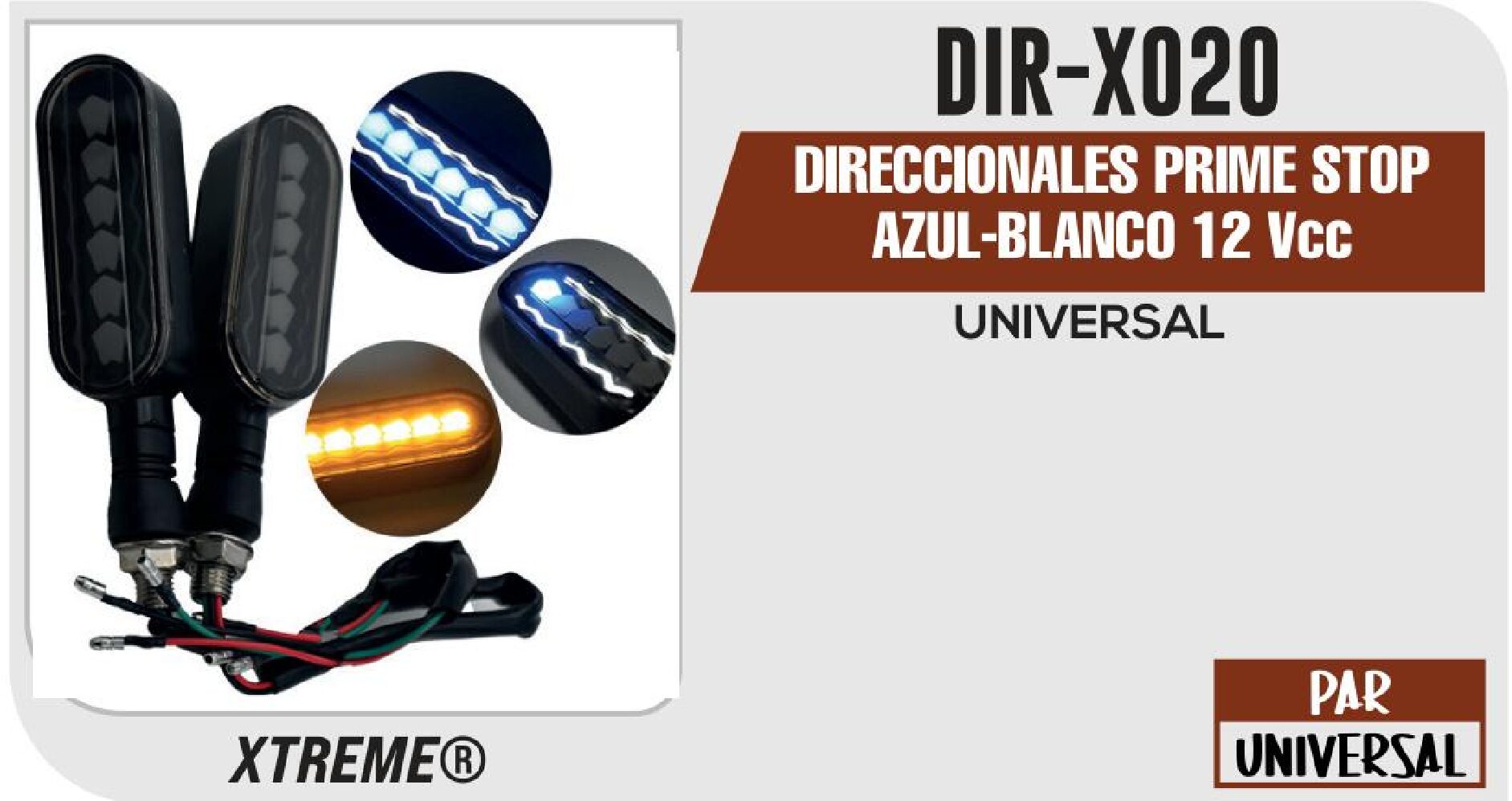 DIRECCIONALES PRIME STOP AZUL-BLANCO 12 VCC  DIR-X020