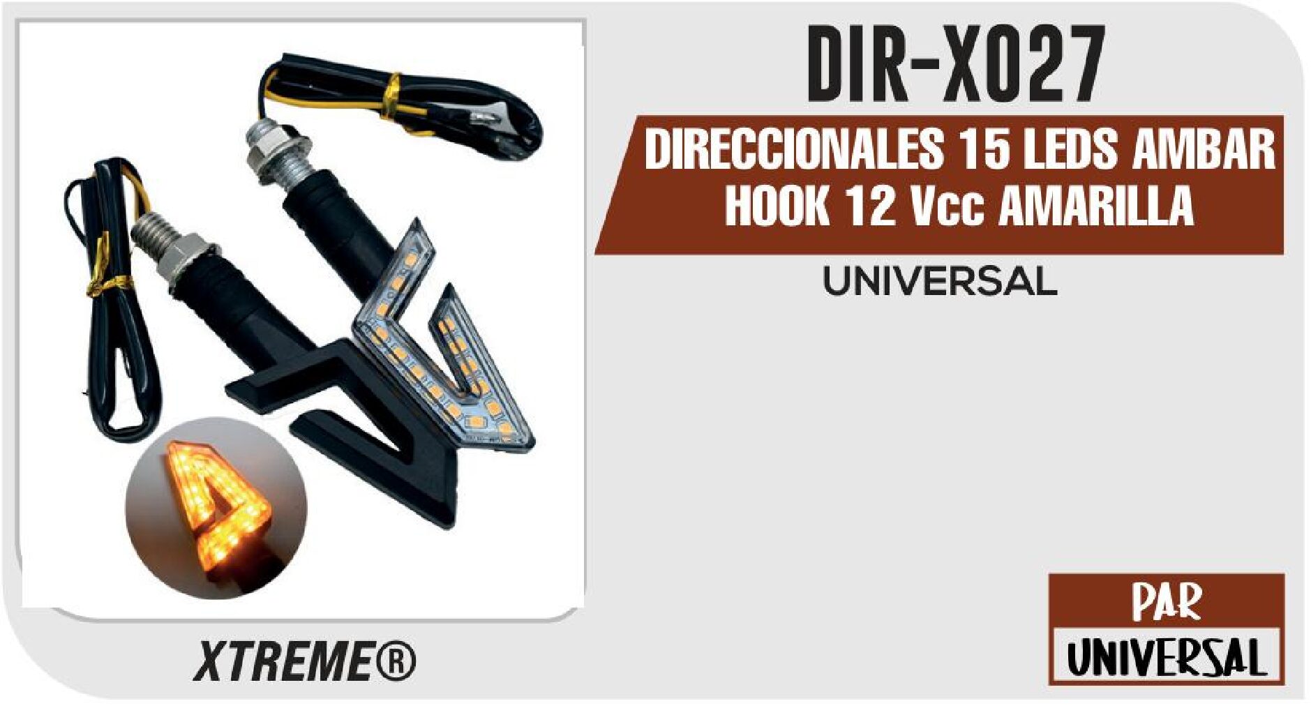 DIR-X027 DIRECCIONALES 15 LEDS AMBAR HOOK 12 Vcc AMARILLA DIR-X027