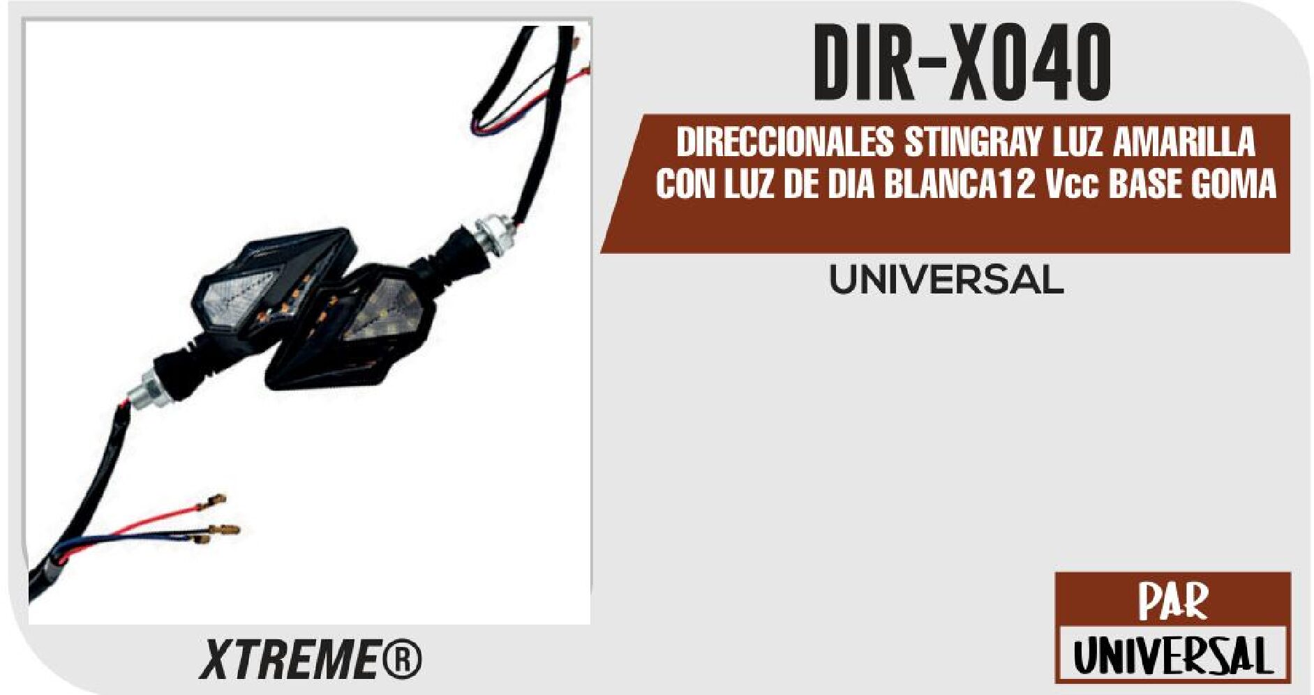 DIRECCIONALES STINGRAY LUZ AMARILLA CON LUZ DE DIA BLANCA 12 VCC BASE GOMA  DIR-X040