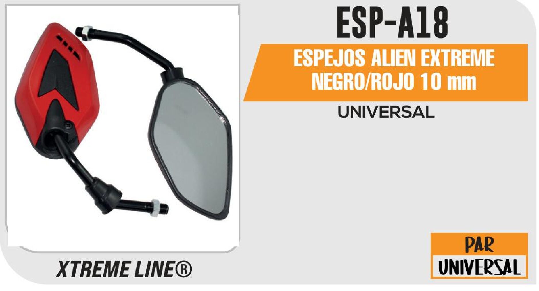 ESPEJOS ALIEN EXTREME NEGRO/ROJO 10 MM / ESP-A18