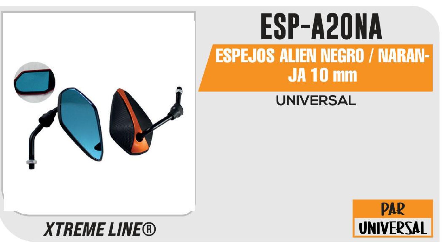 ESPEJOS ALIEN NEGRO / NARANJA 10 MM / ESP-A20NA