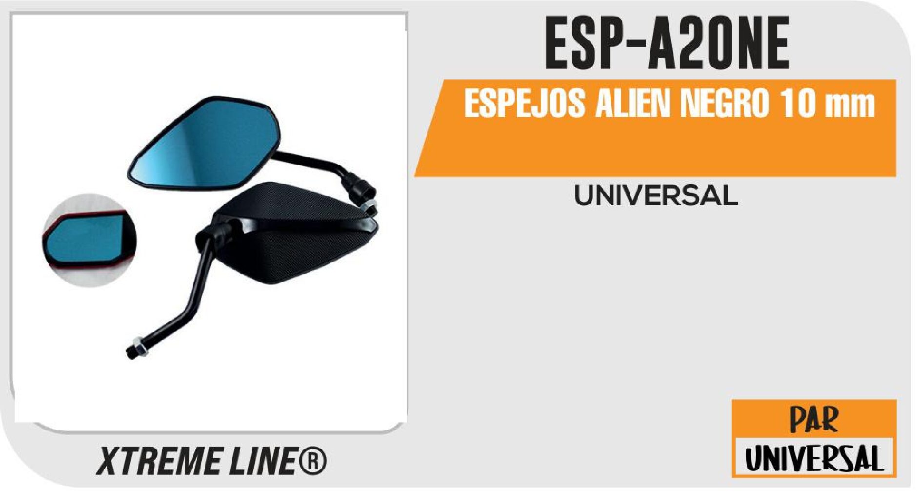 ESPEJOS ALIEN NEGRO 10 mm / ESP-A20NE