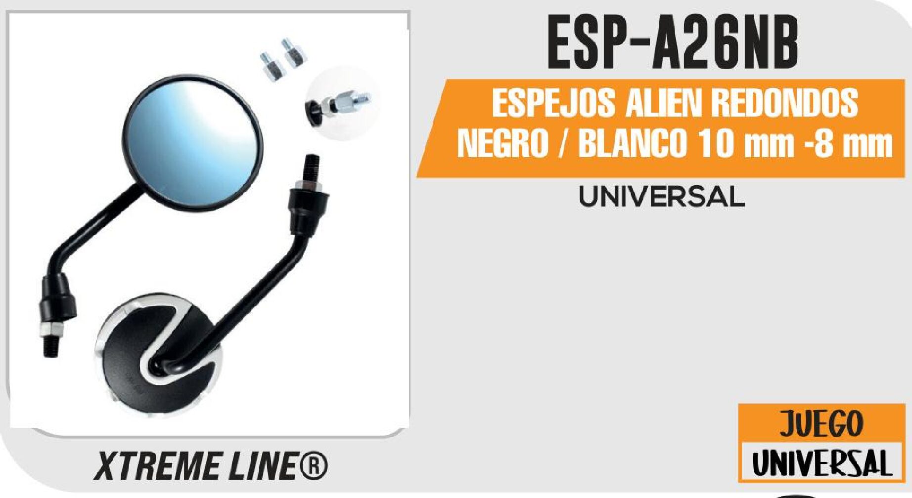 REGALO - ESPEJOS ALIEN REDONDOS NEGRO / BLANCO 10 MM- 8MM / ESP-A26NB