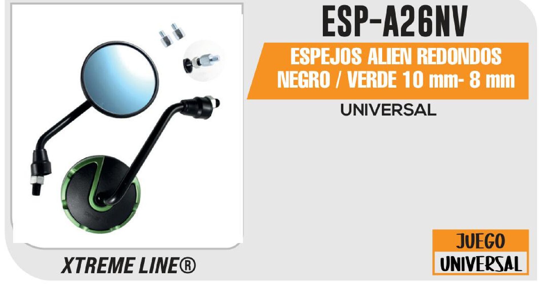 ESPEJOS ALIEN REDONDOS NEGRO / VERDE 10 MM- 8 MM / ESP-A26NV