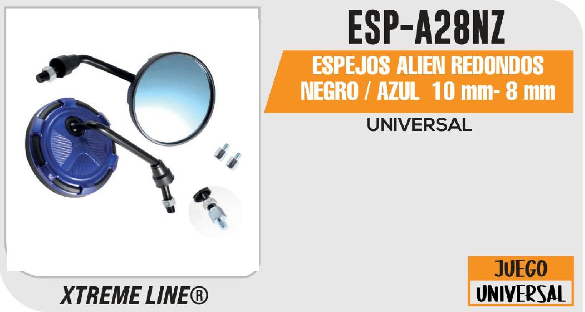 ESPEJOS ALIEN REDONDOS NEGRO / AZUL 10 MM- 8 MM / ESP-A28NZ