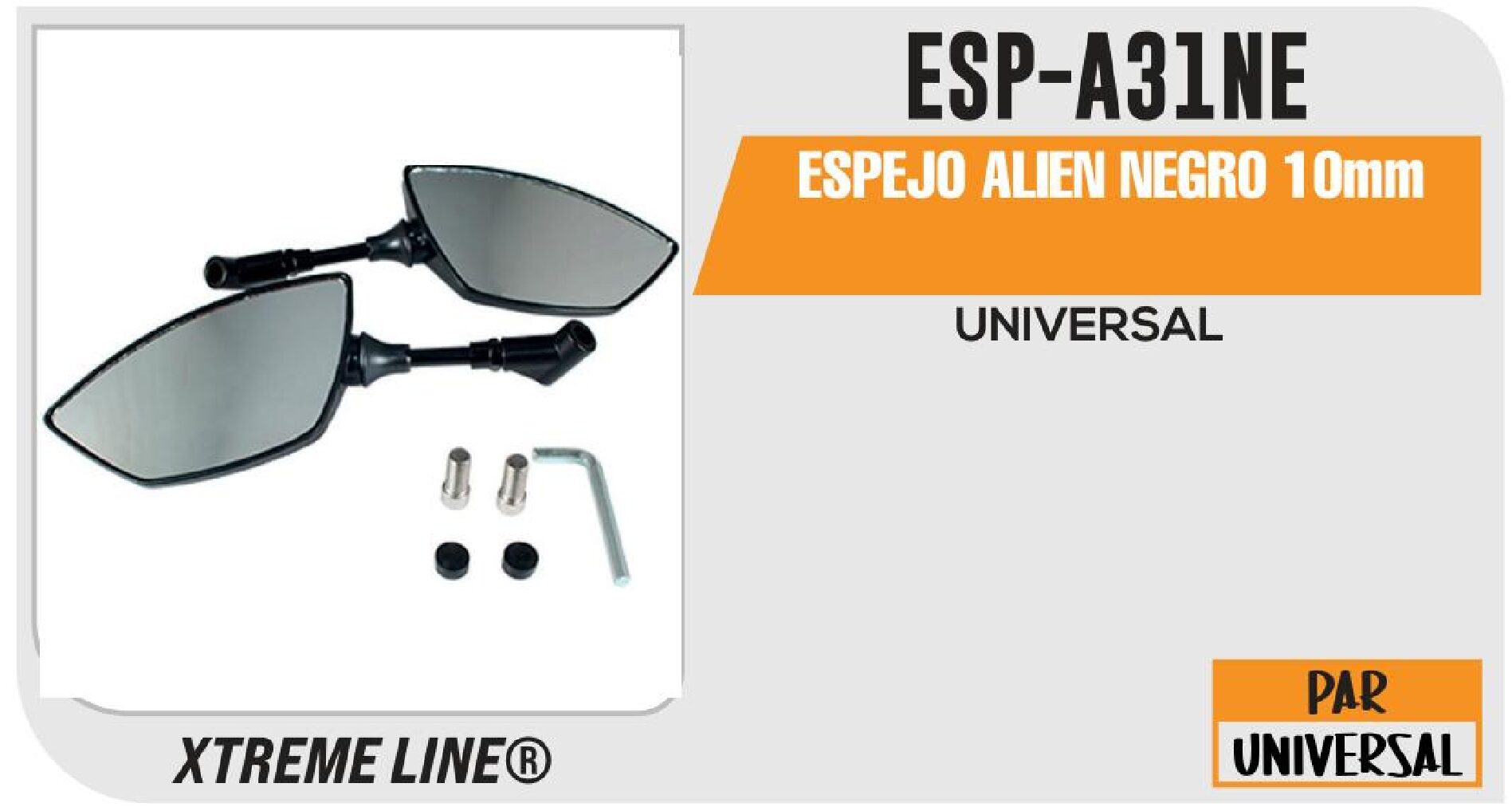 ESPEJO ALIEN NEGRO 10MM / ESP-A31NE