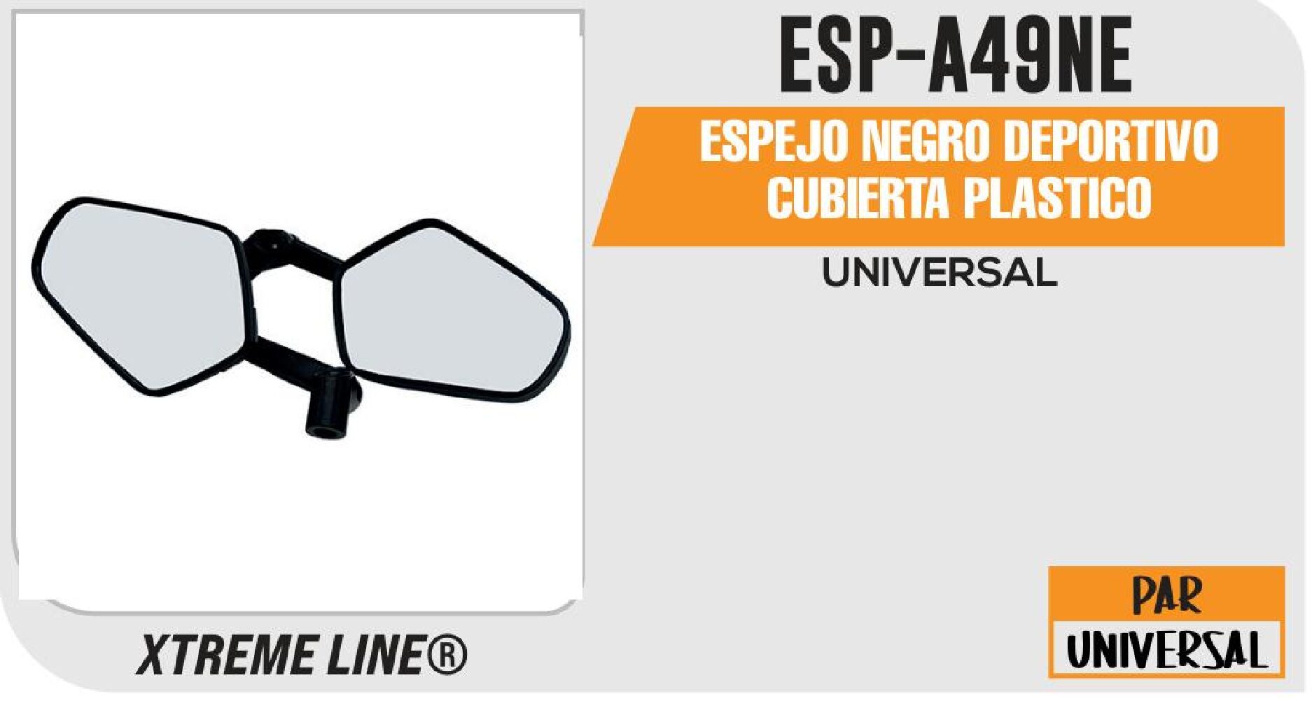ESPEJO NEGRO DEPORTIVO CUBIERTA PLASTICO / ESP-A49NE