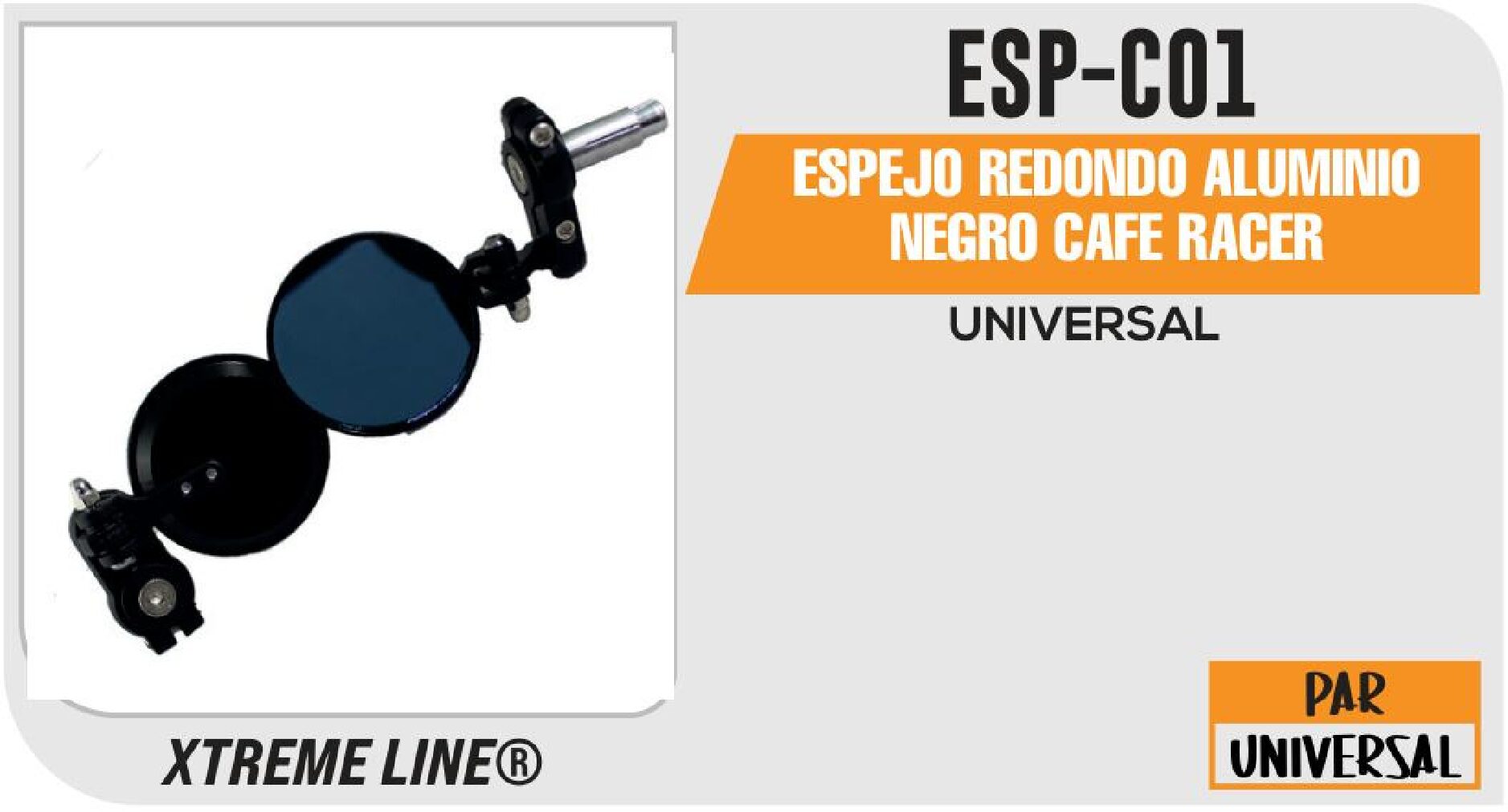 ESPEJO REDONDO ALUMINIO NEGRO CAFE RACER / ESP-C01