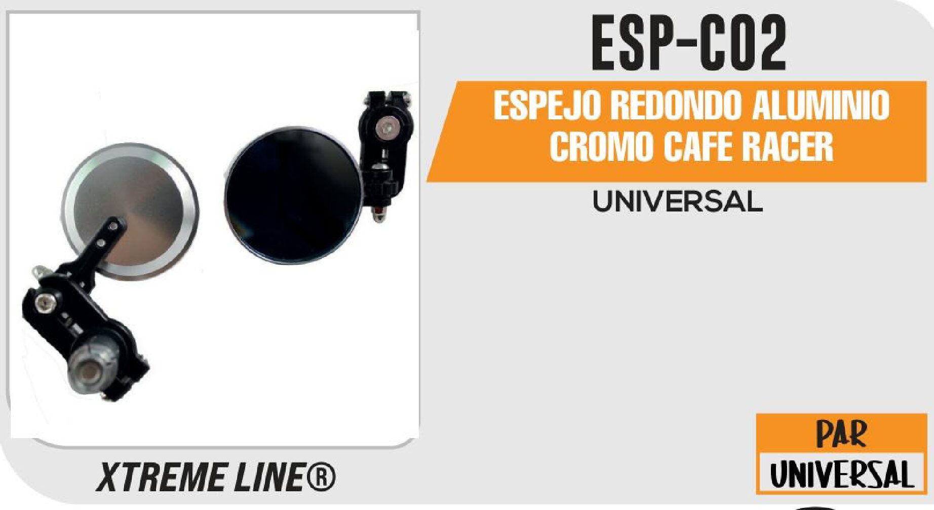 ESP-C02 ESPEJOS REDONDOS ALUMINIO CROMO CAFE RACER / ESP-C02