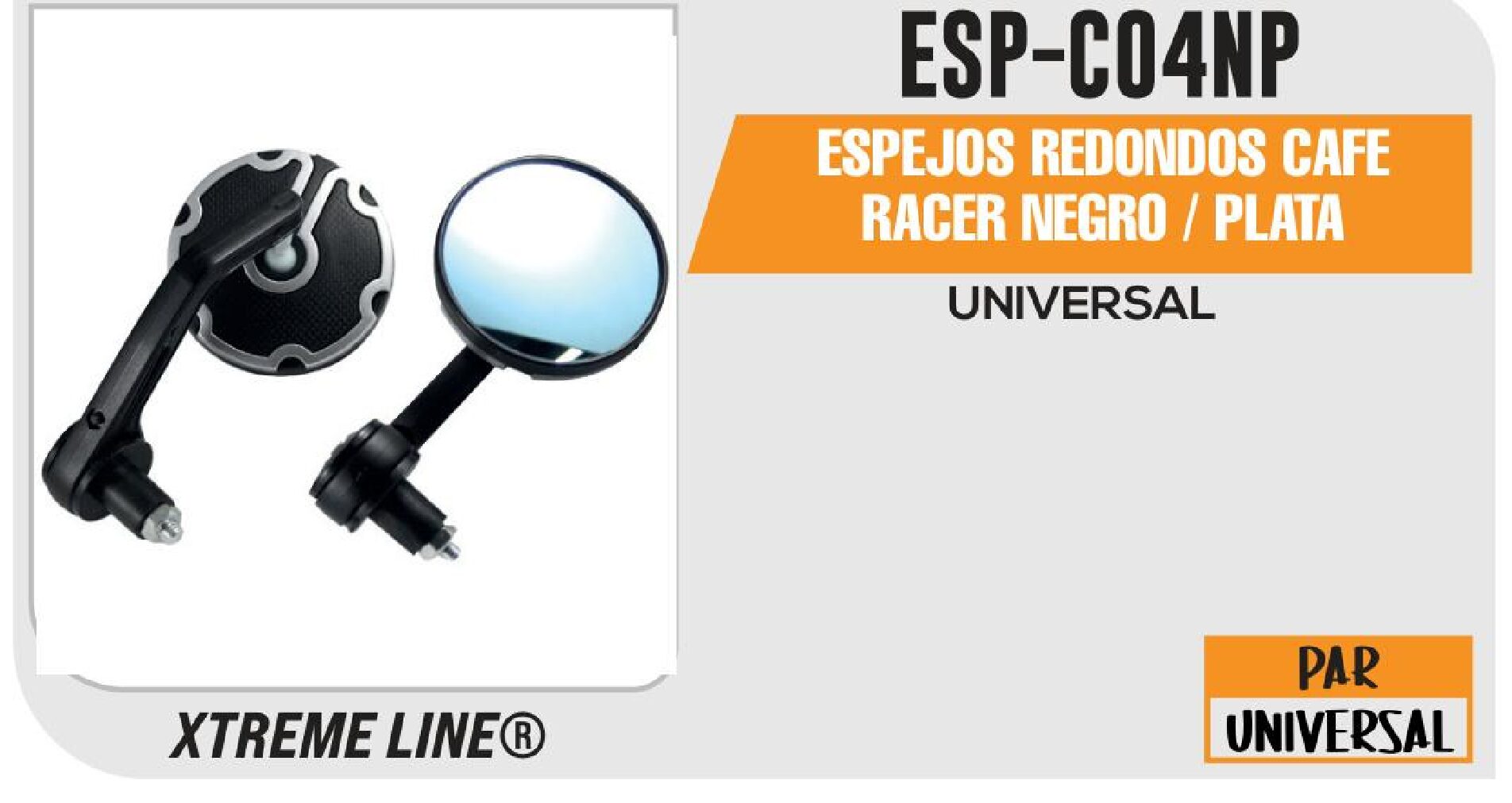 ESP-C04NP ESPEJOS REDONDOS CAFE RACER NEGRO / PLATA / ESP-C04NP