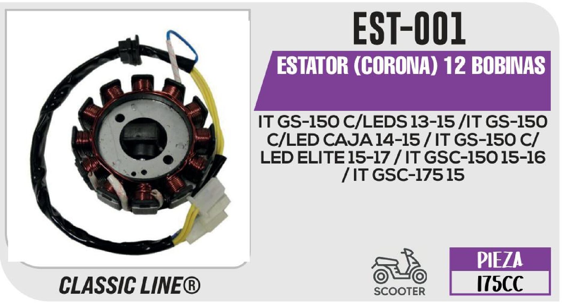 EST-001 ESTATOR (CORONA) 12 BOBINAS / EST-001