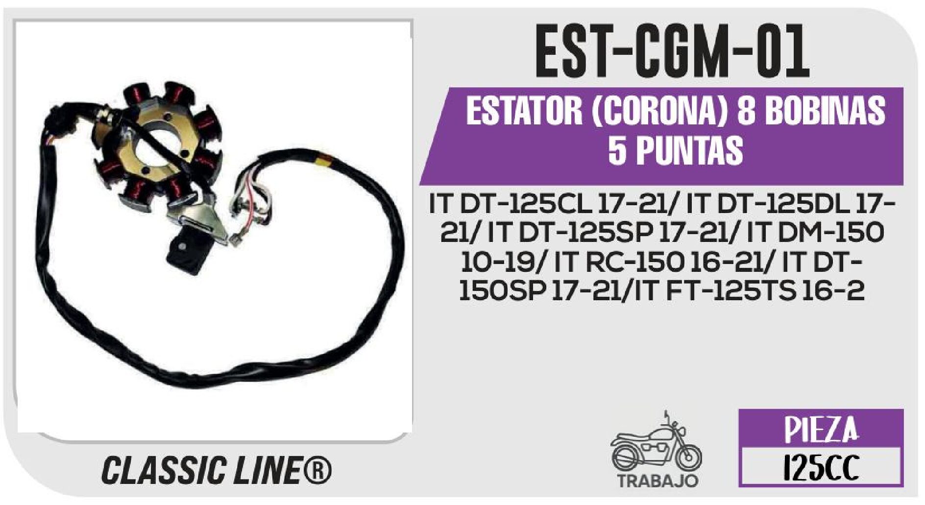 EST-CGM-01 ESTATOR (CORONA) 8 BOBINAS 5 PUNTAS / EST-CGM-01