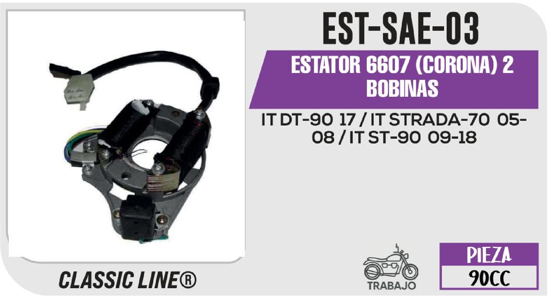 EST-SAE-03 ESTATOR 6607 (CORONA) 2 BOBINAS / EST-SAE-03