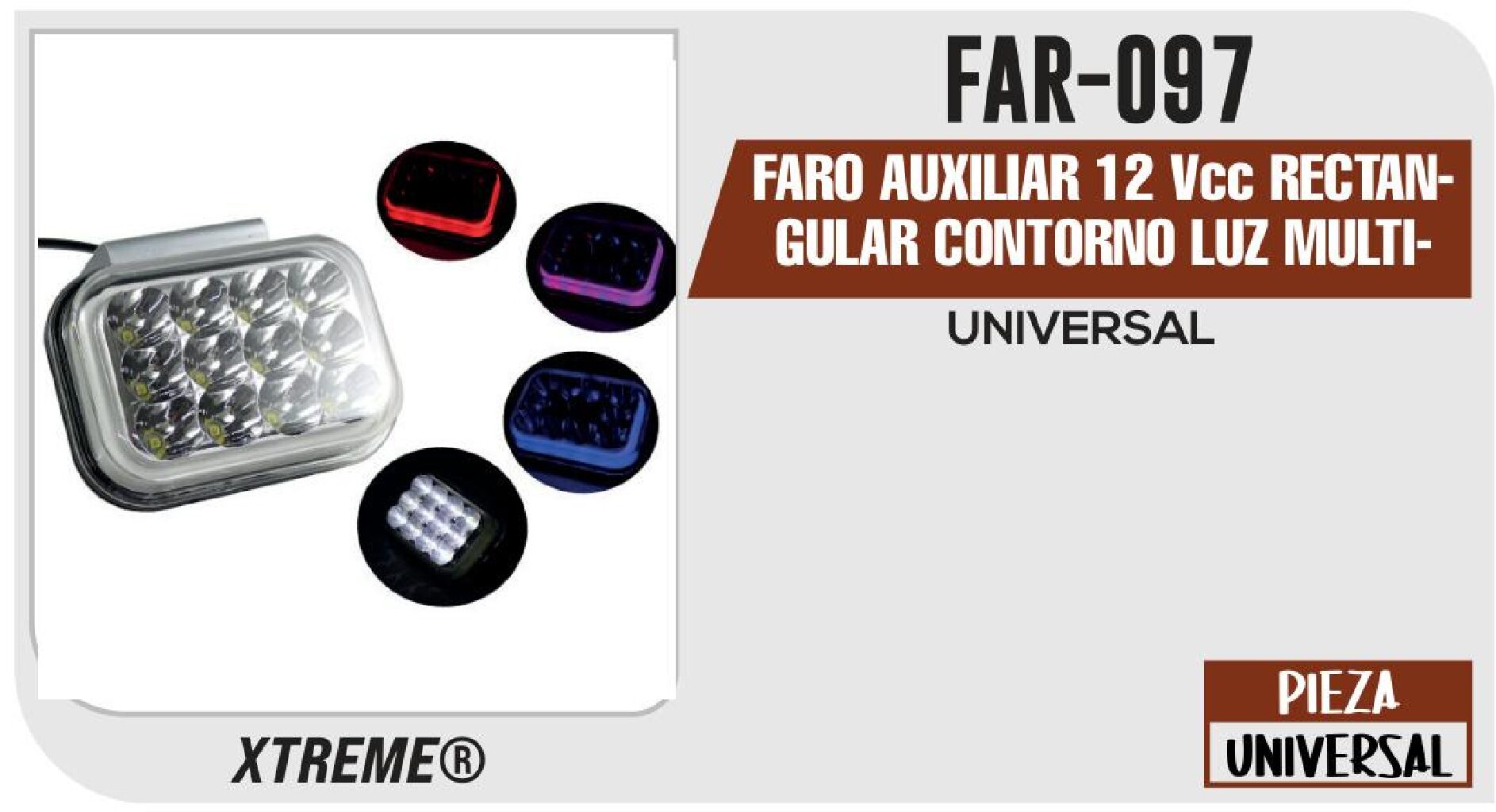 TOP - FARO AUXILIAR 12 Vcc RECTANGULAR CONTORNO LUZ MULTICOLOR / FAR-097