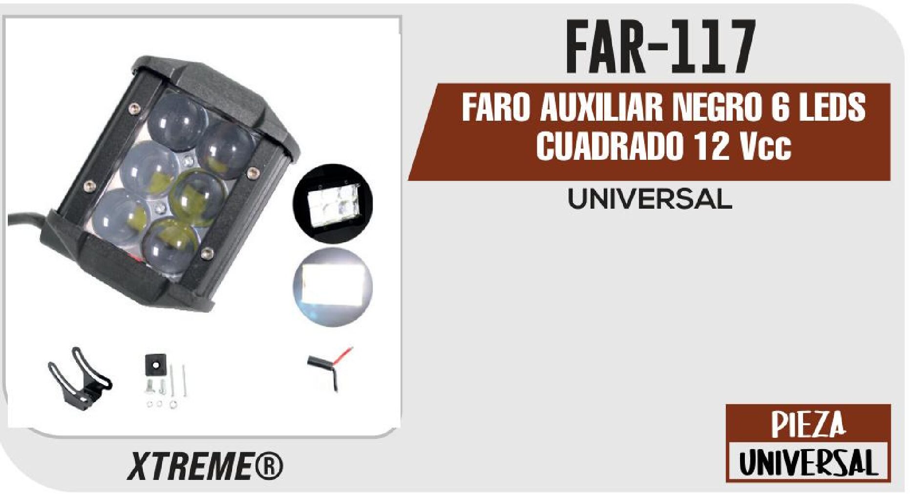 FARO AUXILIAR NEGRO 6 LEDS CUADRADO 12 Vcc / FAR-117