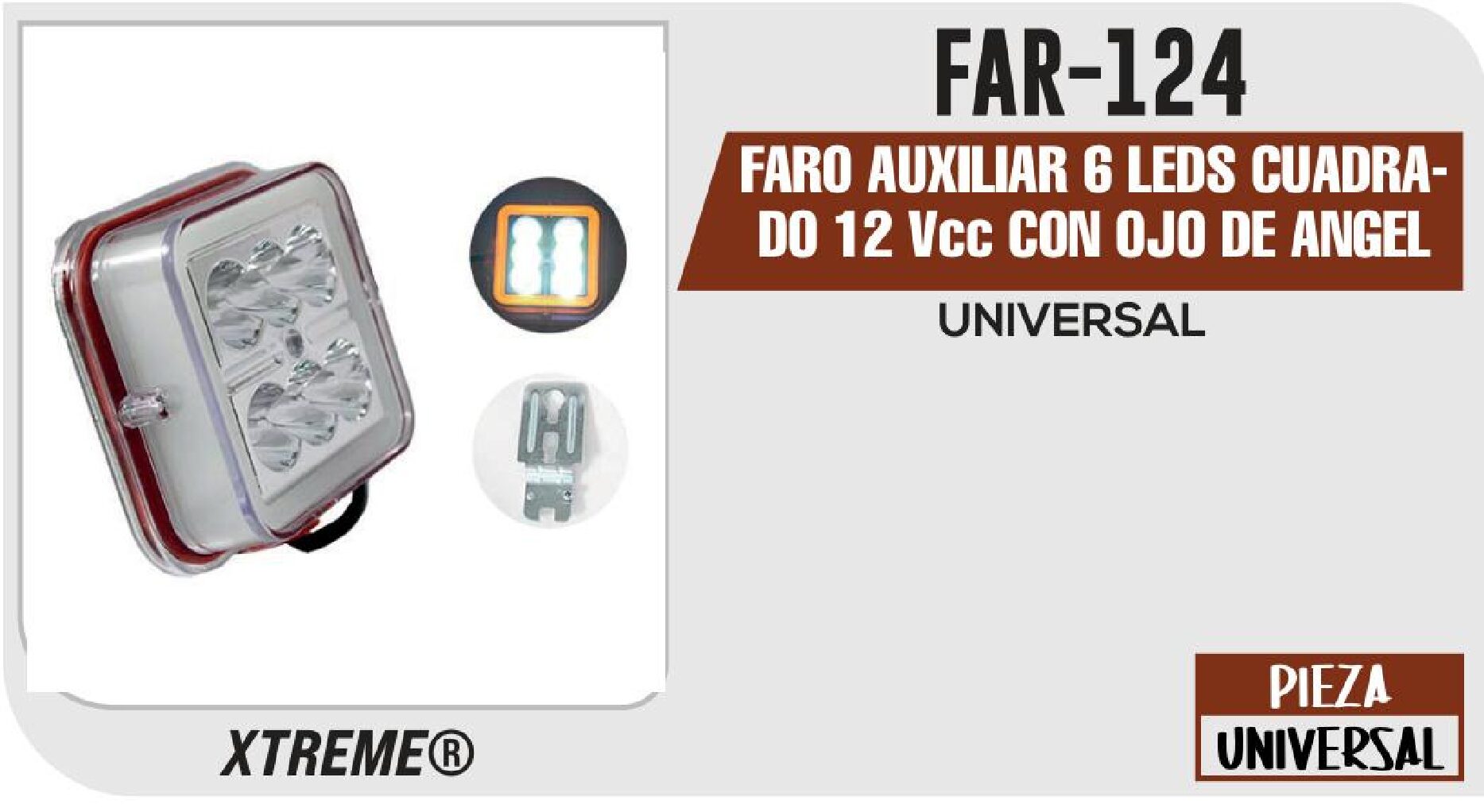 FARO AUXILIAR 6 LEDS CUADRADO 12 VCC CON OJO DE ANGEL / FAR-124