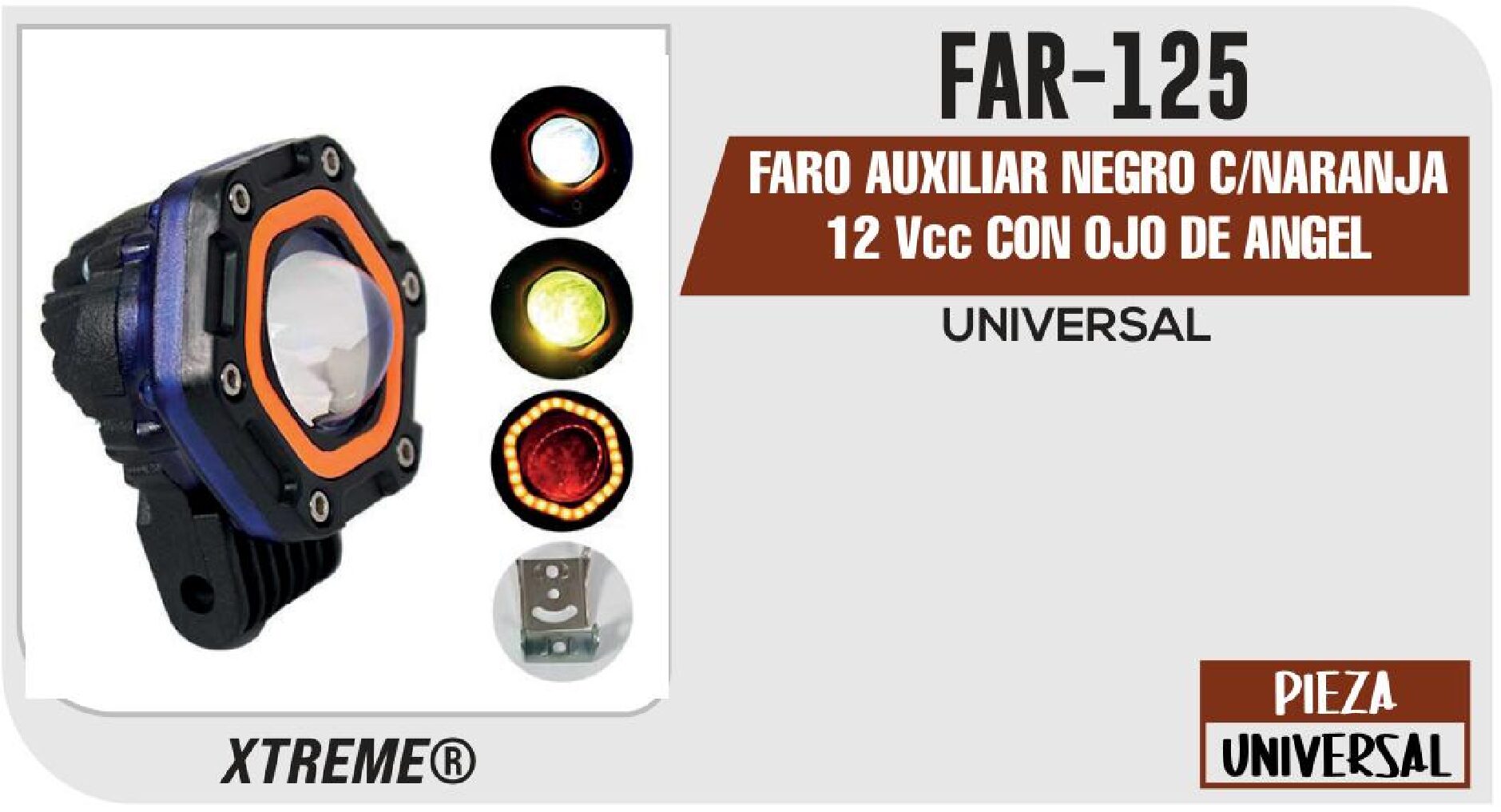 FARO AUXILIAR NEGRO C/NARANJA 12 Vcc CON OJO DE ANGEL / FAR-125